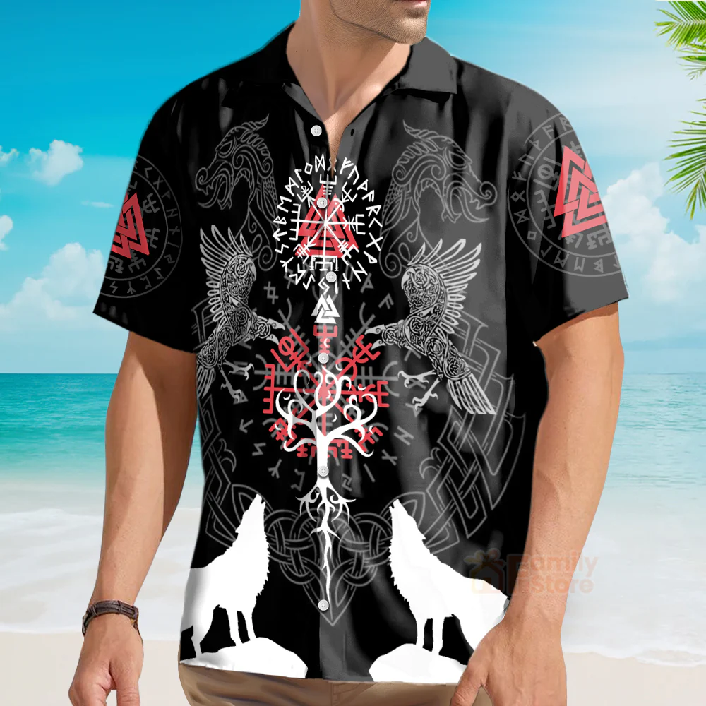 Viking Raven And Wolf Viking Hawaiian Shirt, Wolf Viking Shirt Short Sleeve - Image 3