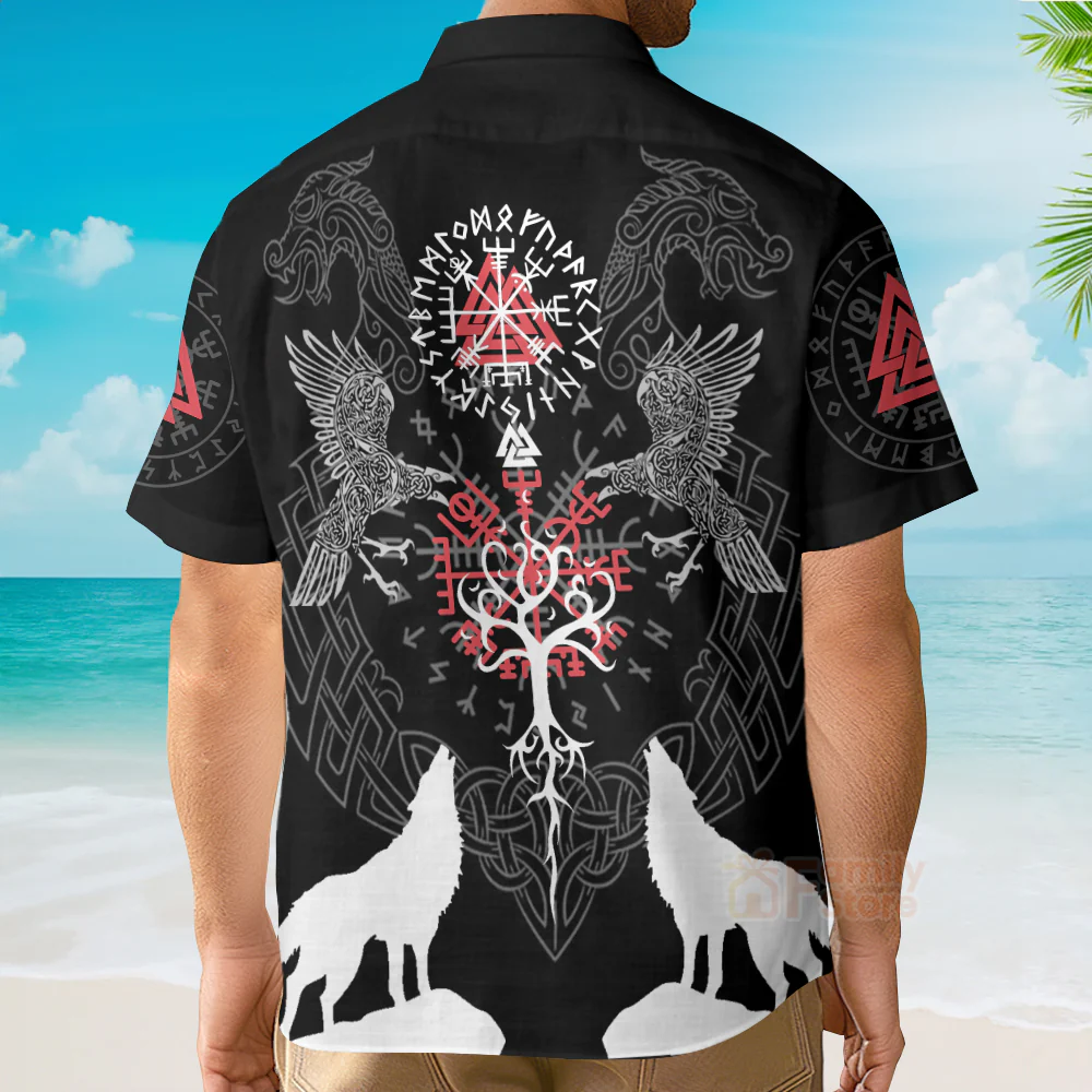 Viking Raven And Wolf Viking Hawaiian Shirt, Wolf Viking Shirt Short Sleeve - Image 4