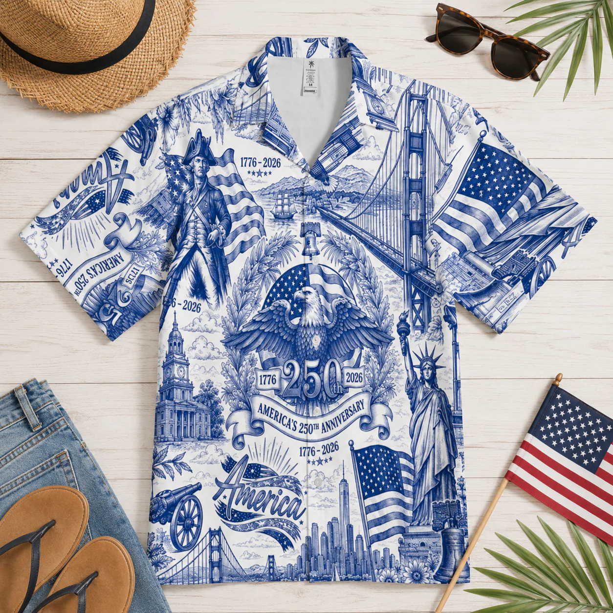 Toile De jouy Vintage America 250th Anniversary - Hawaiian Shirt - Gift For Men, Patriots - Image 3