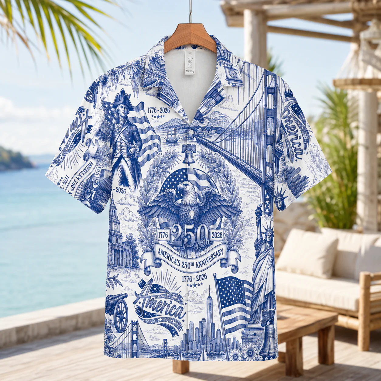 Toile De jouy Vintage America 250th Anniversary - Hawaiian Shirt - Gift For Men, Patriots - Image 4