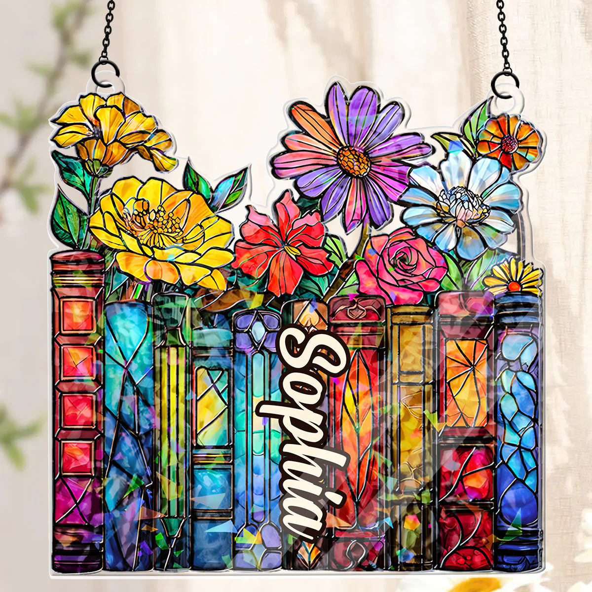 Vintage Book Garden - Personalized Window Hanging Suncatcher - Gift For Book Lover - Image 2