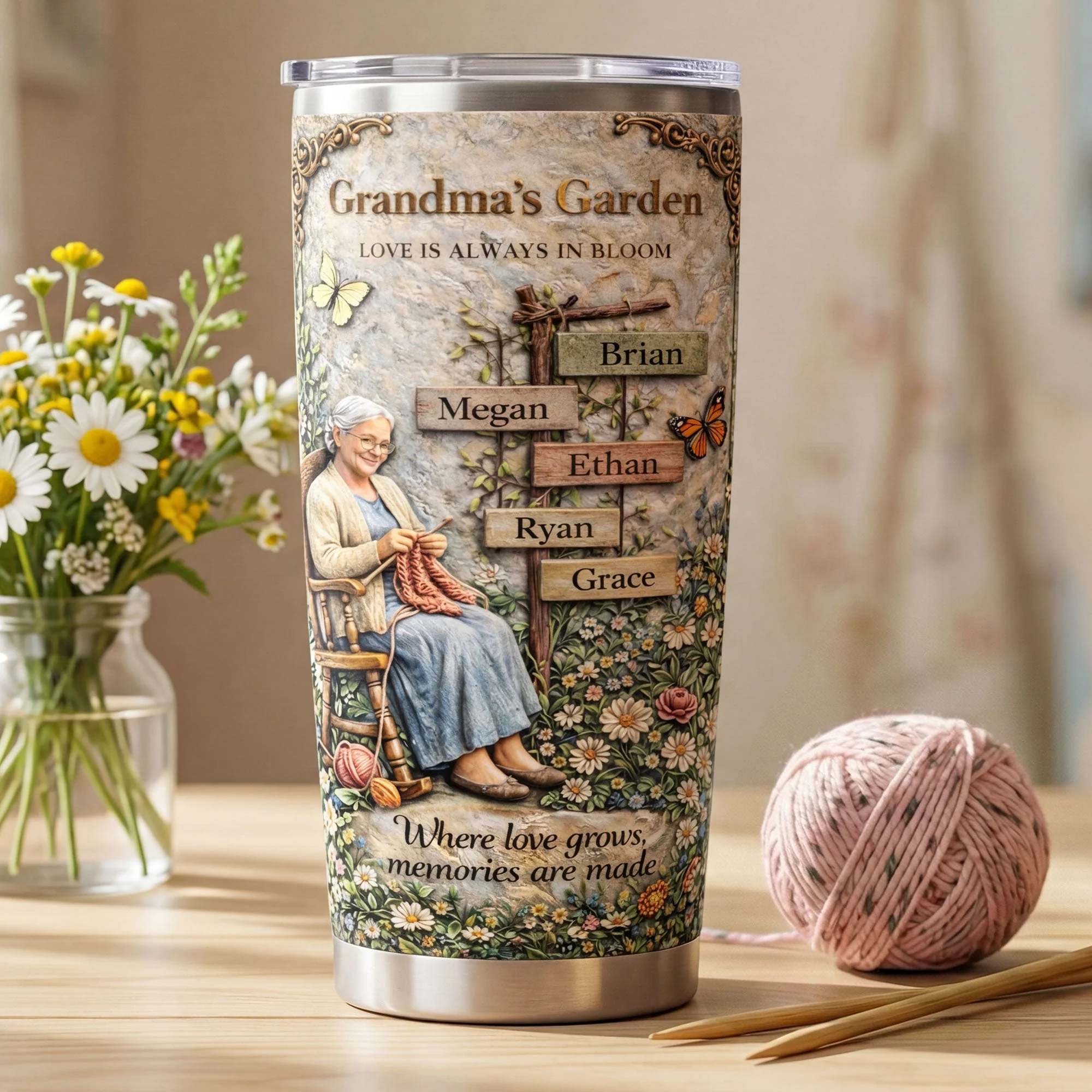 Vintage Grandma's Garden - Personalized Tumbler - Gift For Mom, Grandma HN02 - Image 2