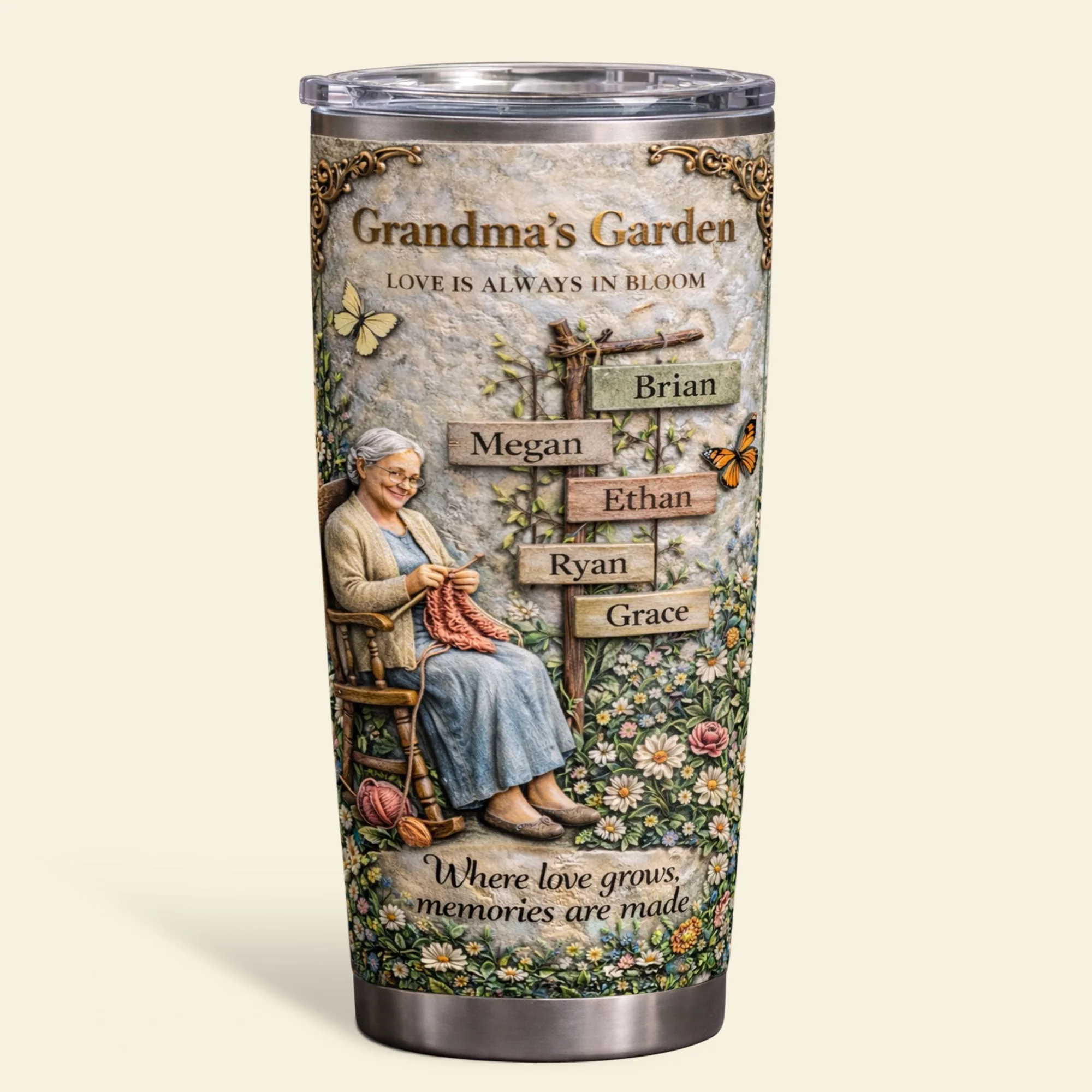 Vintage Grandma's Garden - Personalized Tumbler - Gift For Mom, Grandma HN02 - Image 3