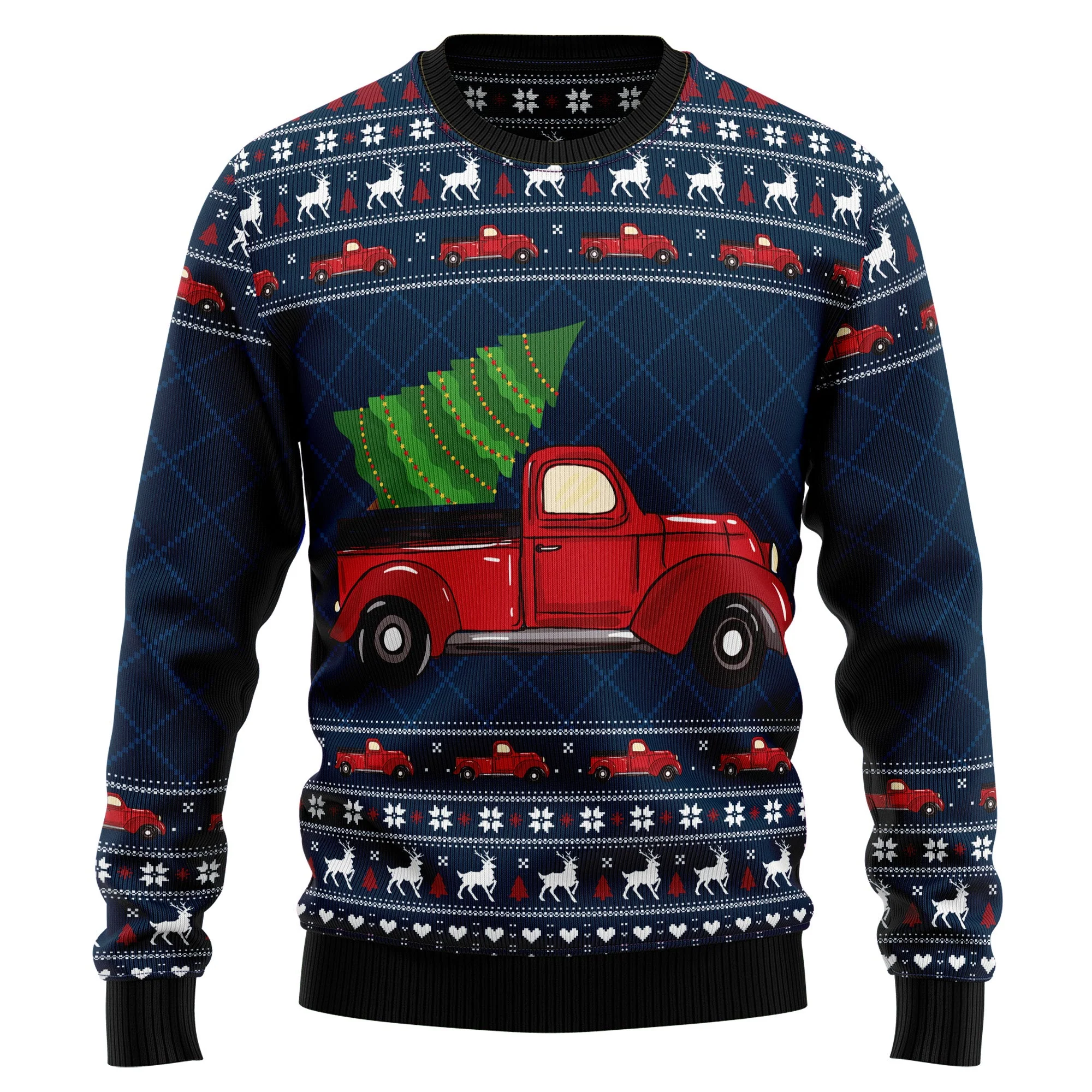 Vintage Red Truck - Funny Ugly Christmas Sweater