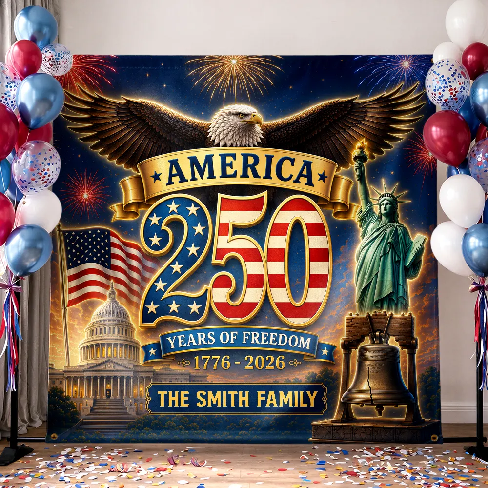 Vintage United States Of America 250th Anniversary - Personalized Backdrop - Patriotic Gift For Family