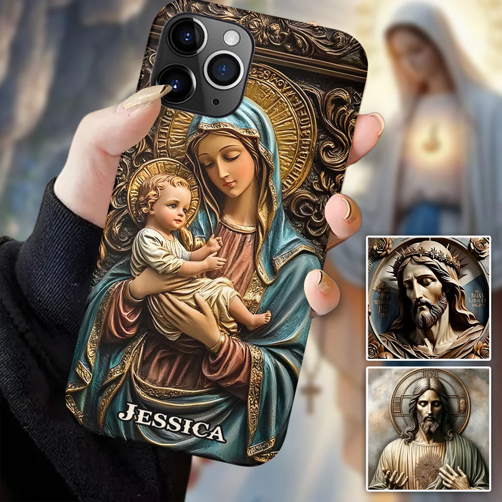 Virgin Mary & Baby Jesus - Personalized Christian Phone Case - Gift for Christian BA01