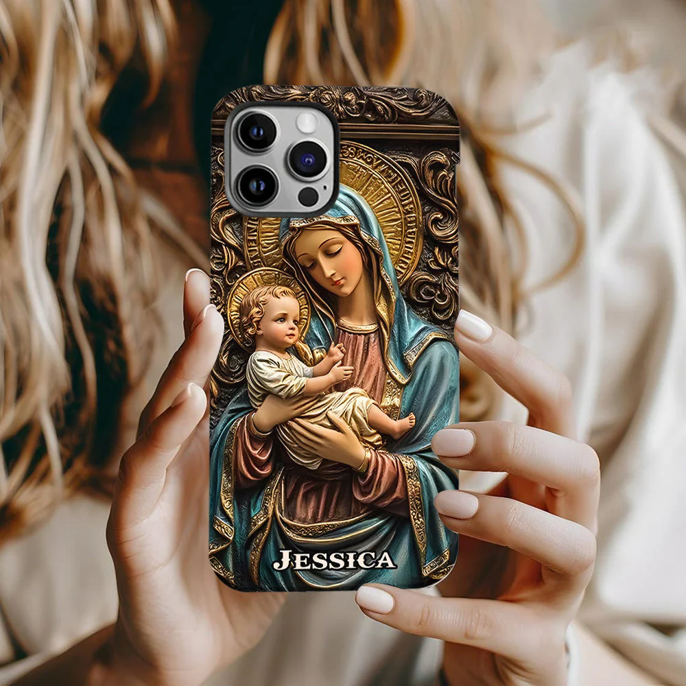Virgin Mary & Baby Jesus - Personalized Christian Phone Case - Gift for Christian BA01 - Image 2