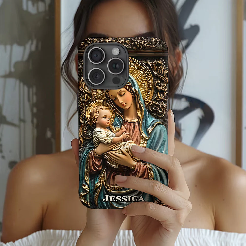 Virgin Mary & Baby Jesus - Personalized Christian Phone Case - Gift for Christian BA01 - Image 3
