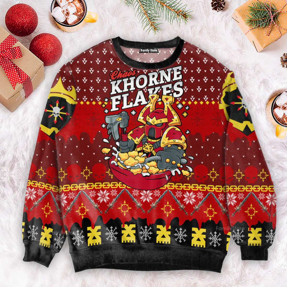 Warhammer Chaos Khorne Flakes Iconic - Ugly Christmas Sweater - Image 5