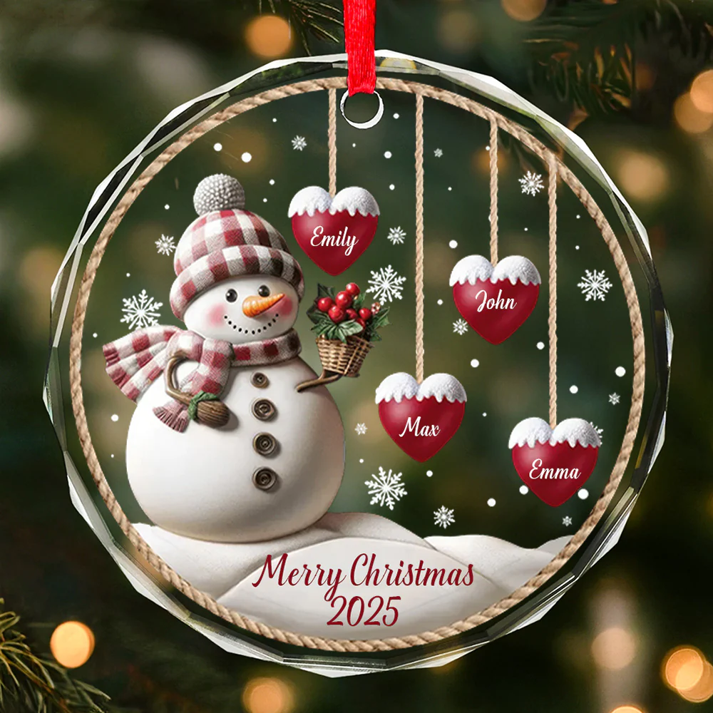 We Are A Snowman Family - Gift For Family Members, Friends - Personalized Glass Ornament - NA94 - Image 2