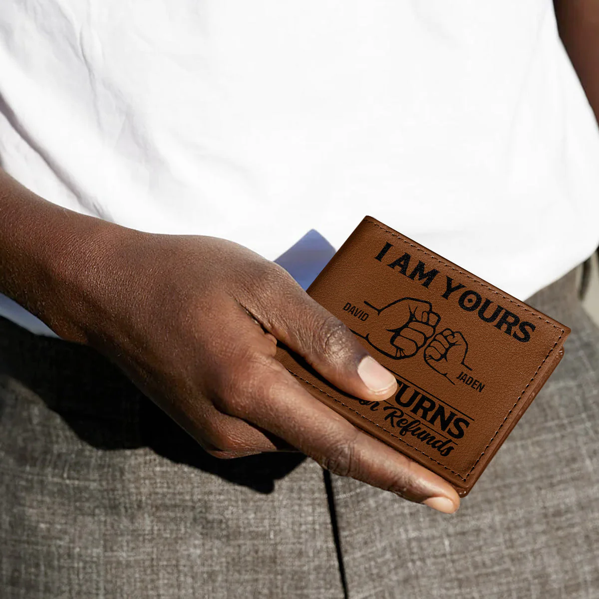 We Are Yours No Returns Or Refunds - Fist Bump Design Folded Wallet - Personalized Gift For Dad, Father's Day | GR6 HD29 - Image 3