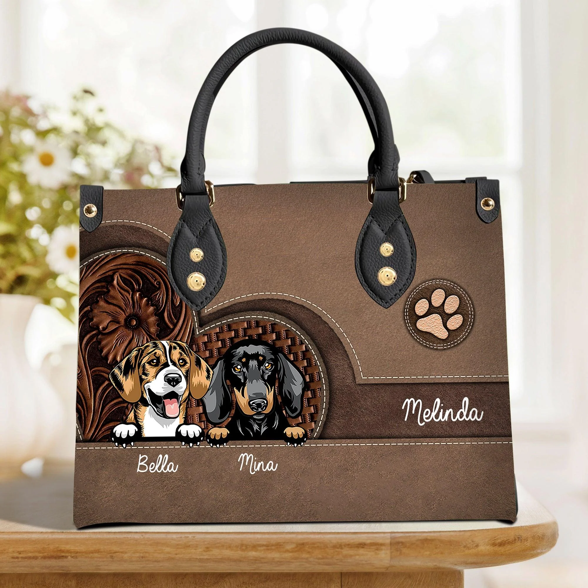We Love You Mom - Personalized Leather Handbag - Gift for Dog Lovers, Dog Mom | CLP13 NH96 - Image 2