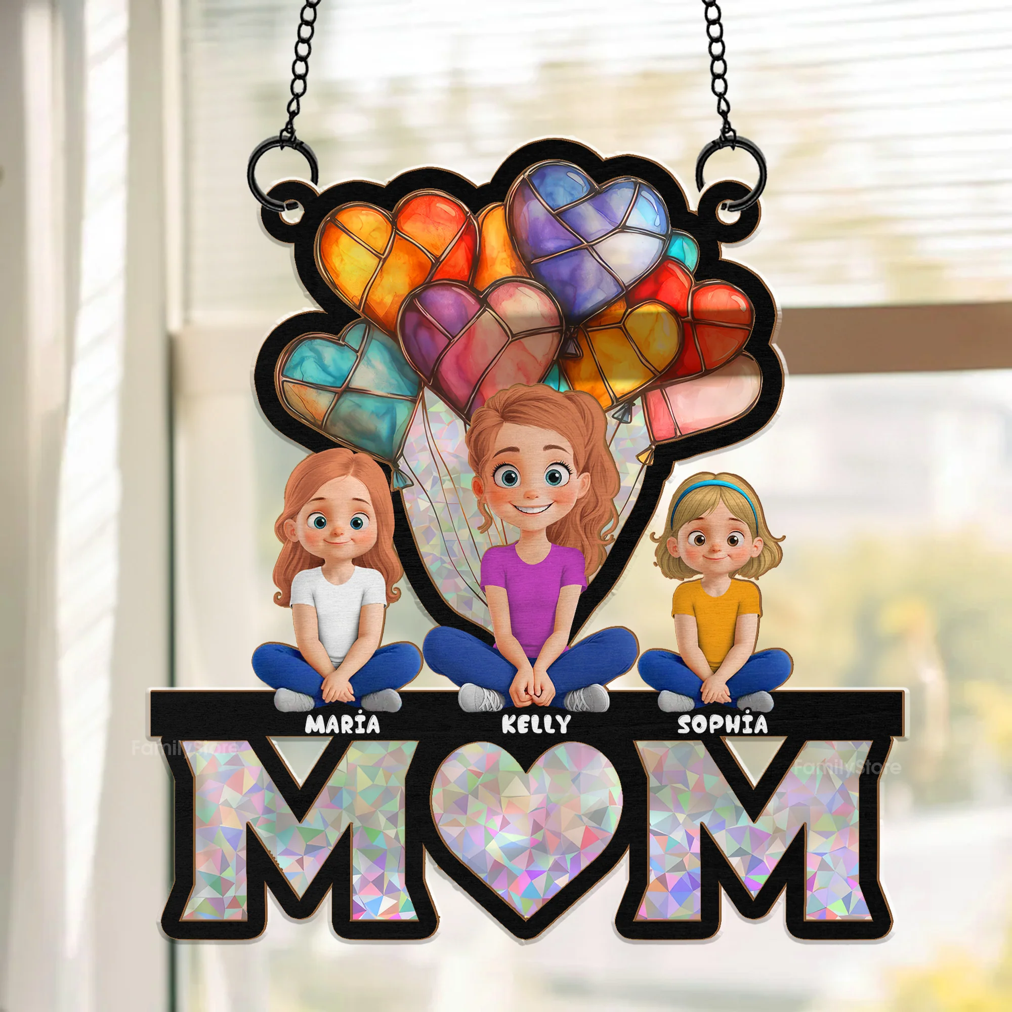 We Love You Mom - Personalized Window Hanging Window Hanging Suncatcher Ornament - Gift For Mom, Mother's Day | GR25 NA94