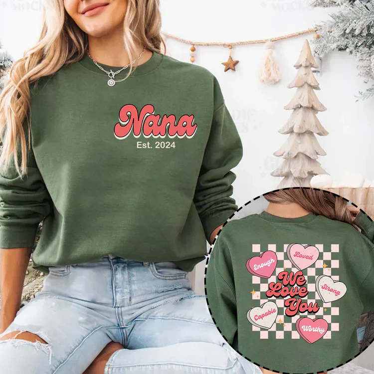 We Love You Nana Est V2 - Personalized Sweatshirt With Design On Sleeve -  Meaningful Gifts For Grandma, Mom, Wife | Custom Sleeve NH96 - Image 4