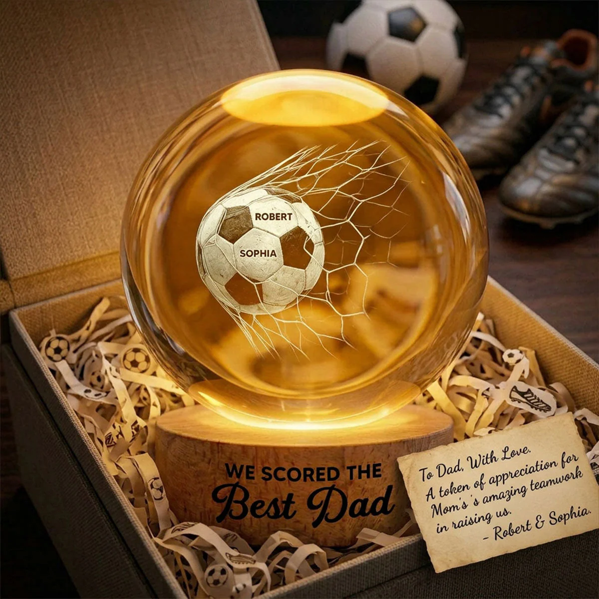 We Scored The Best Dad - Personalized Crystal Globe Lamp - Gift For Soccer Dad - Image 2