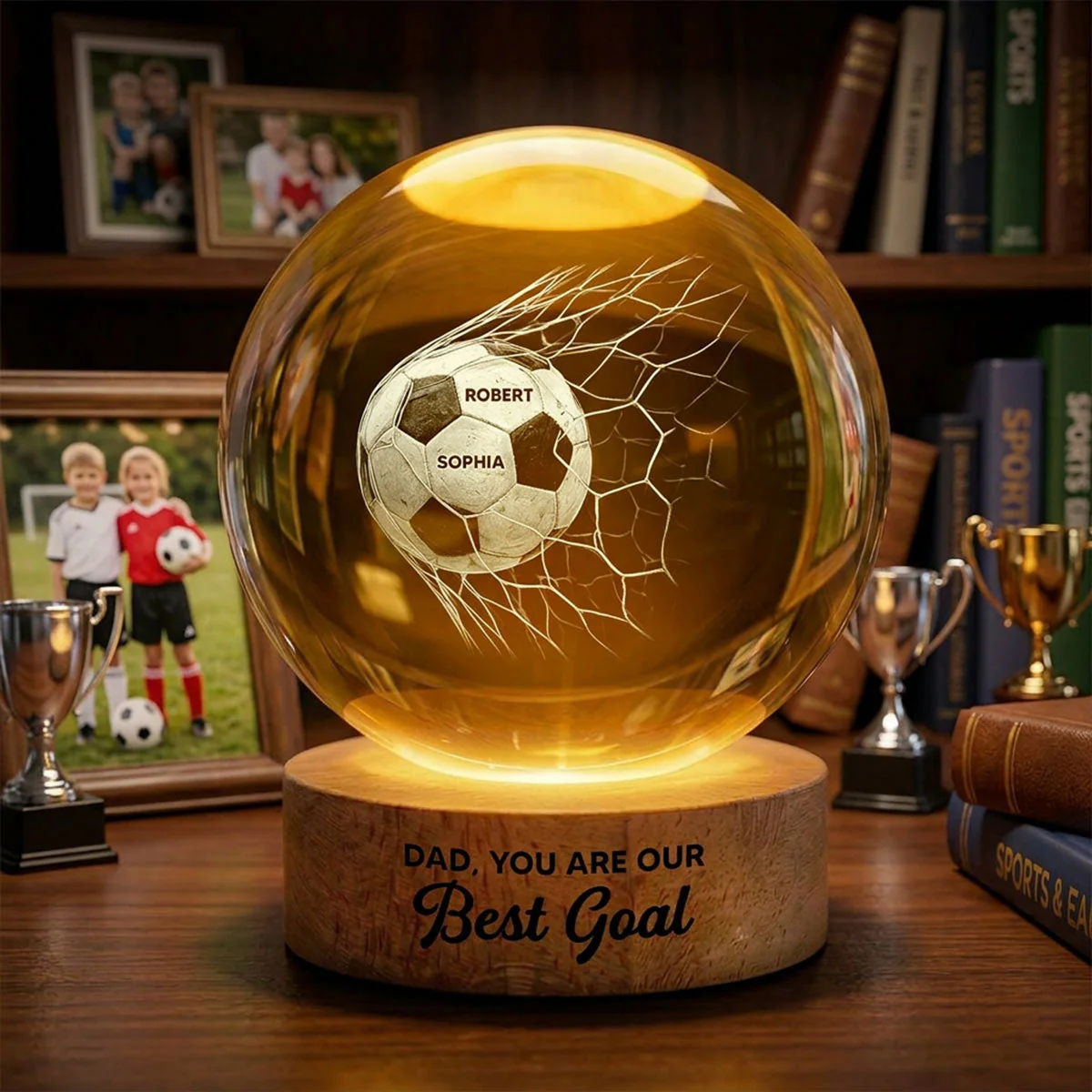 We Scored The Best Dad - Personalized Crystal Globe Lamp - Gift For Soccer Dad - Image 3