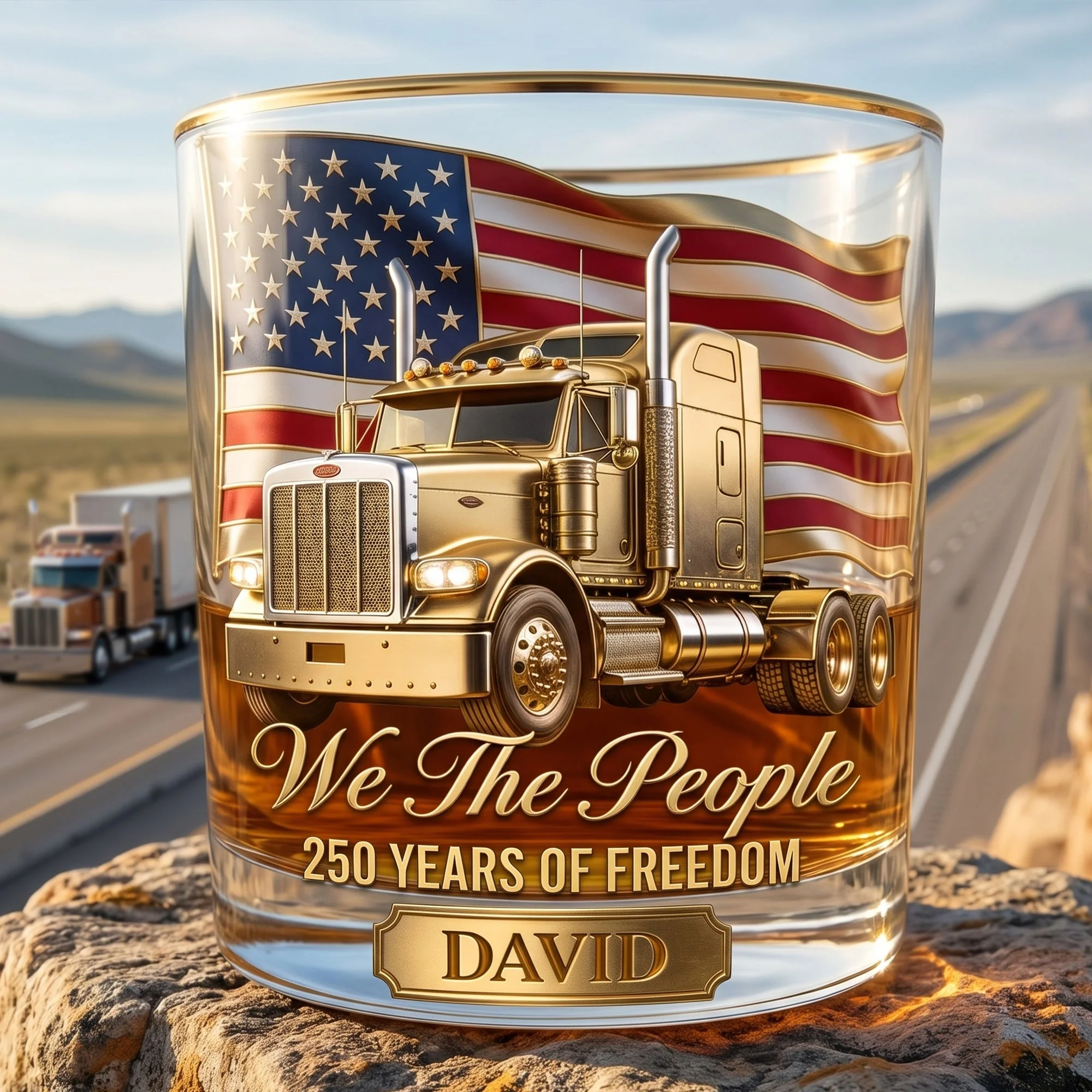 We The People 250 Years Of Freedom American Flag Truck - Personalized Whiskey Glass - Gift For Patriotic - Image 2