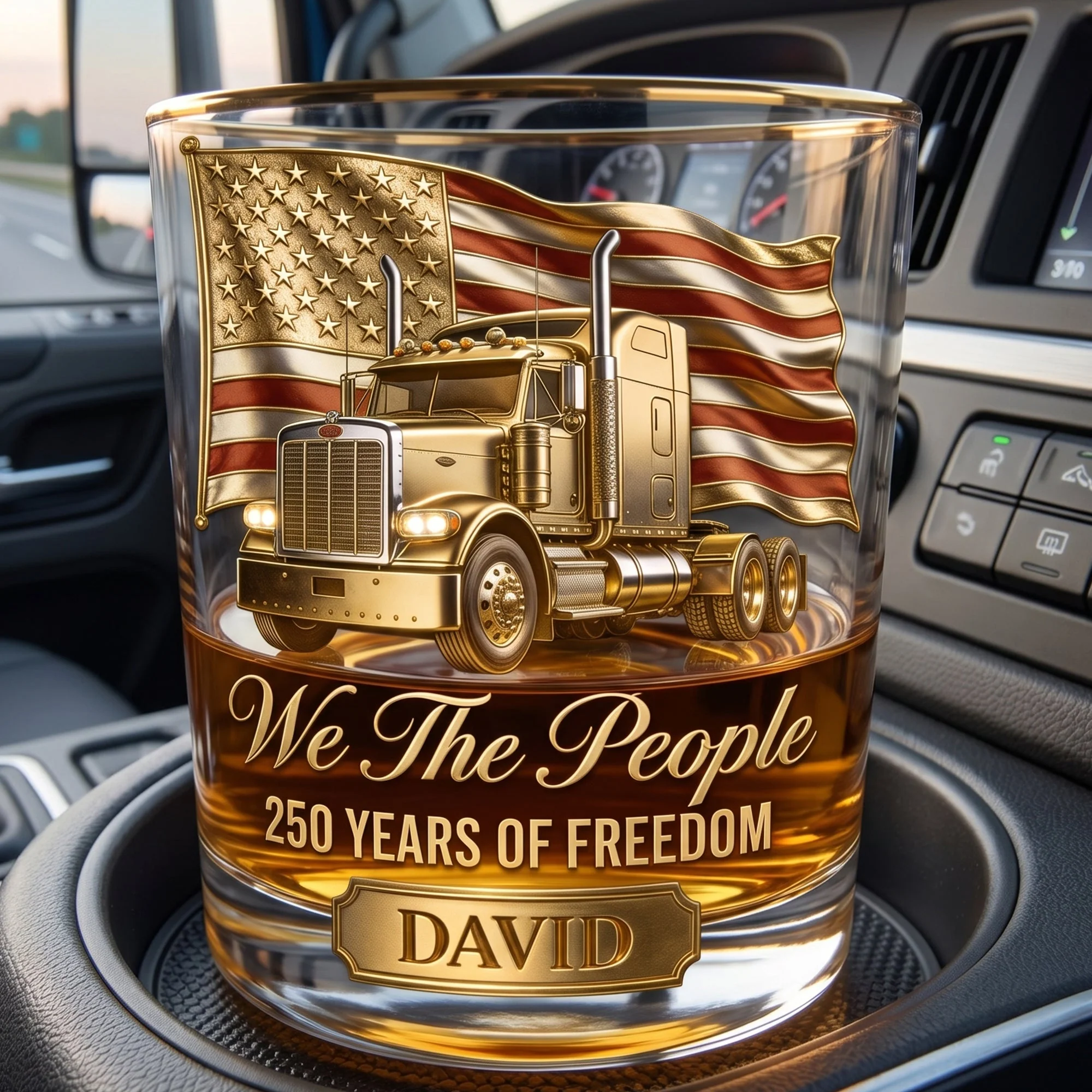 We The People 250 Years Of Freedom American Flag Truck - Personalized Whiskey Glass - Gift For Patriotic - Image 3