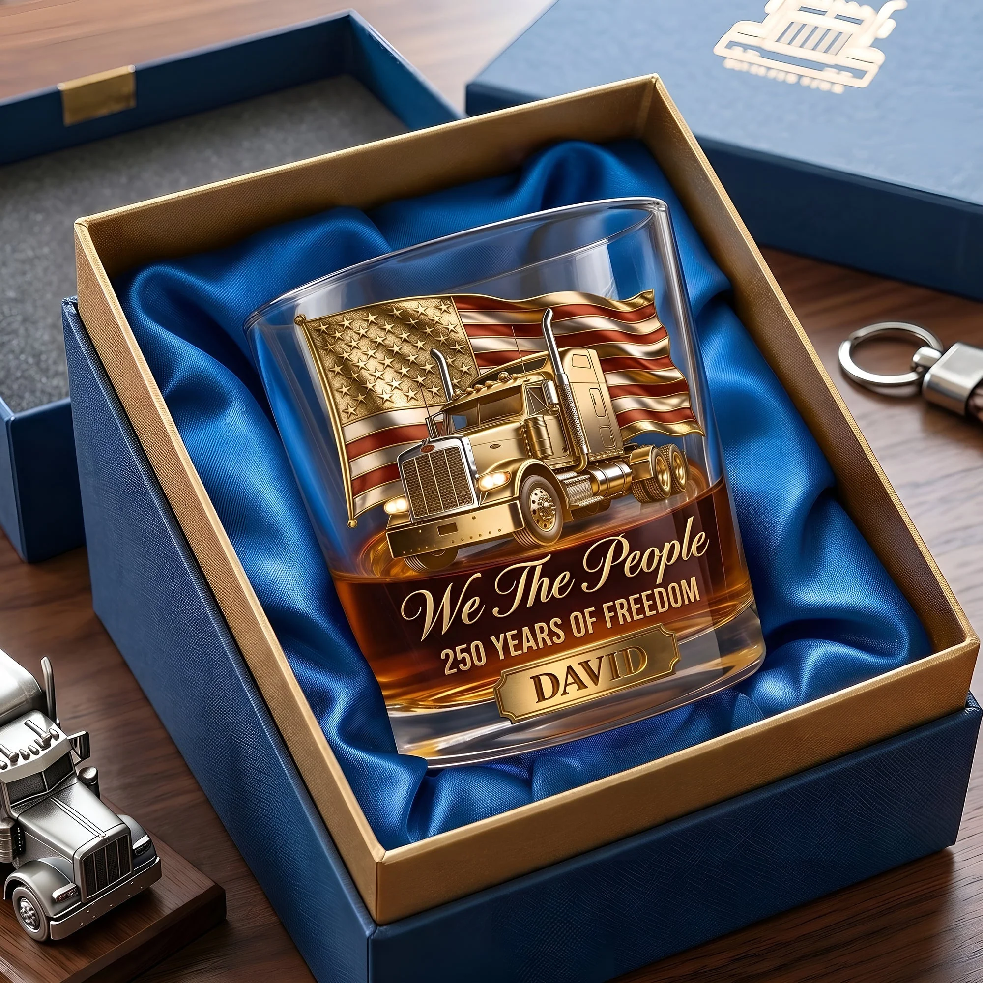 We The People 250 Years Of Freedom American Flag Truck - Personalized Whiskey Glass - Gift For Patriotic - Image 4