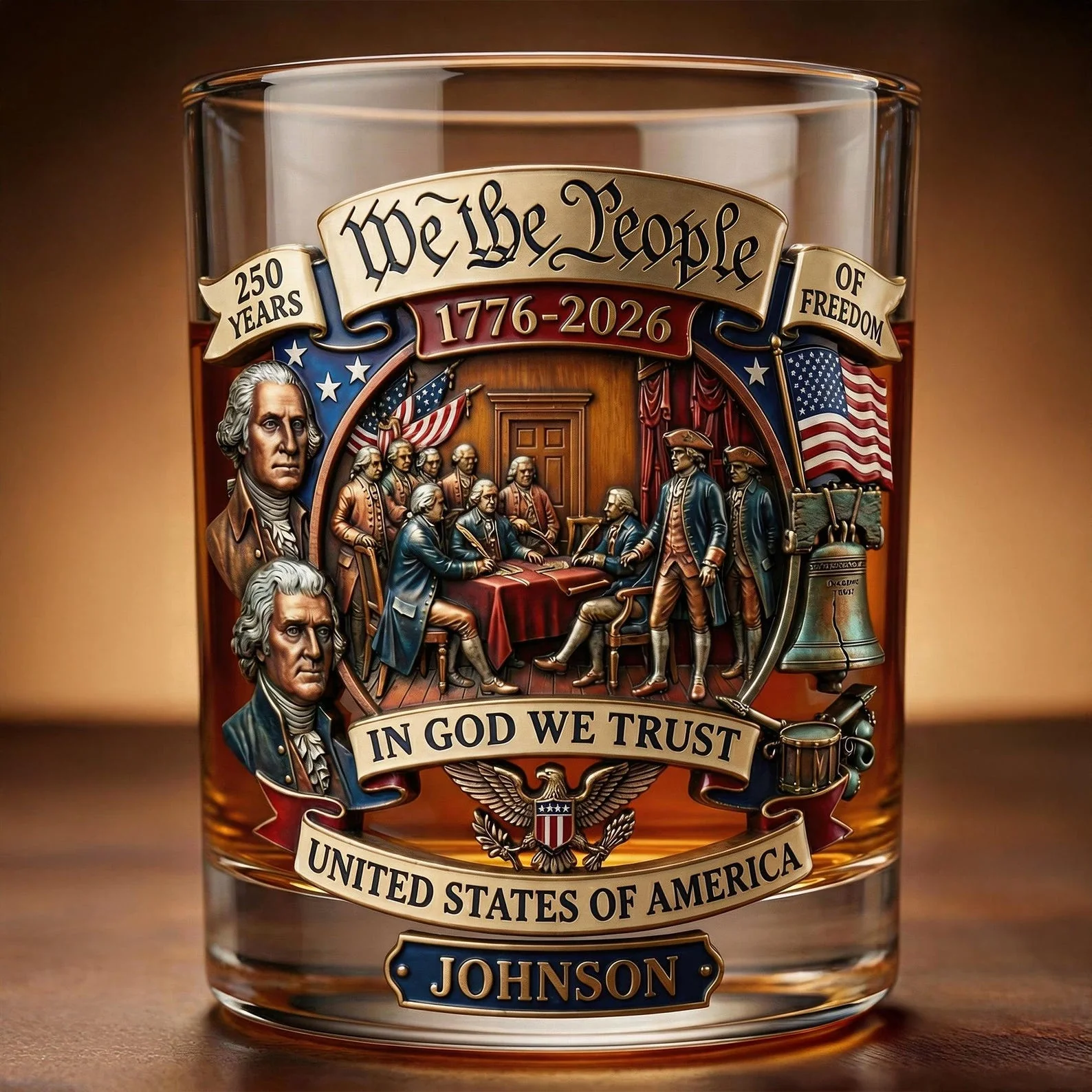 We The People USA 250 Years Of Freedom - Personalized Whiskey Glass - Gift For Patriots