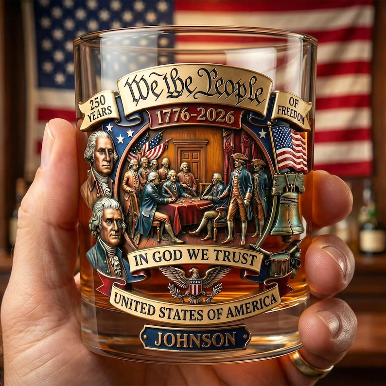 We The People USA 250 Years Of Freedom - Personalized Whiskey Glass - Gift For Patriots - Image 2