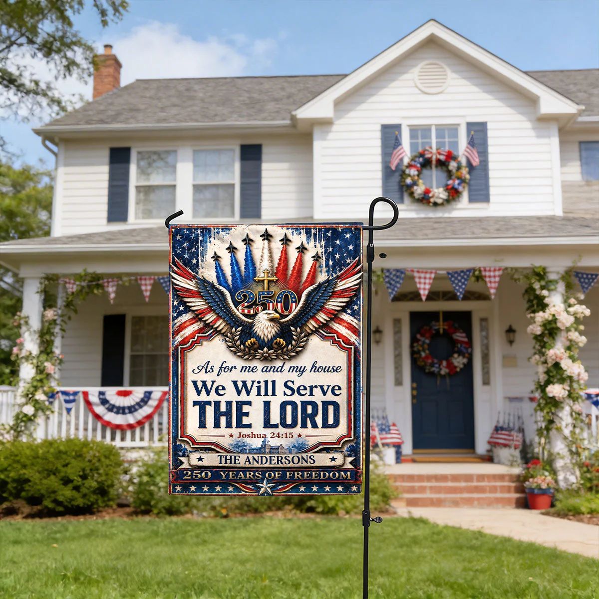 We Will Serve The Lord Eagle - Personalized Flag - Patriotic Gift For Family - Image 2