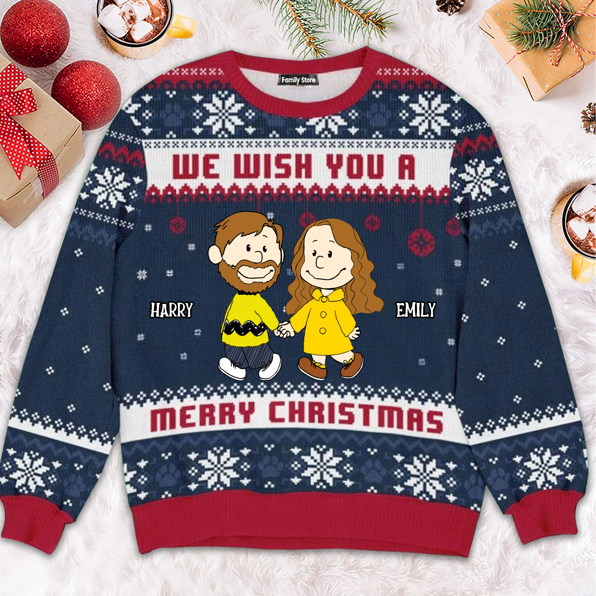 Peanut We Wish You A Merry Christmas - Personalized Ugly Sweatshirt - Gift For Couple, Husband Wife, Anniversary CL43 NH96