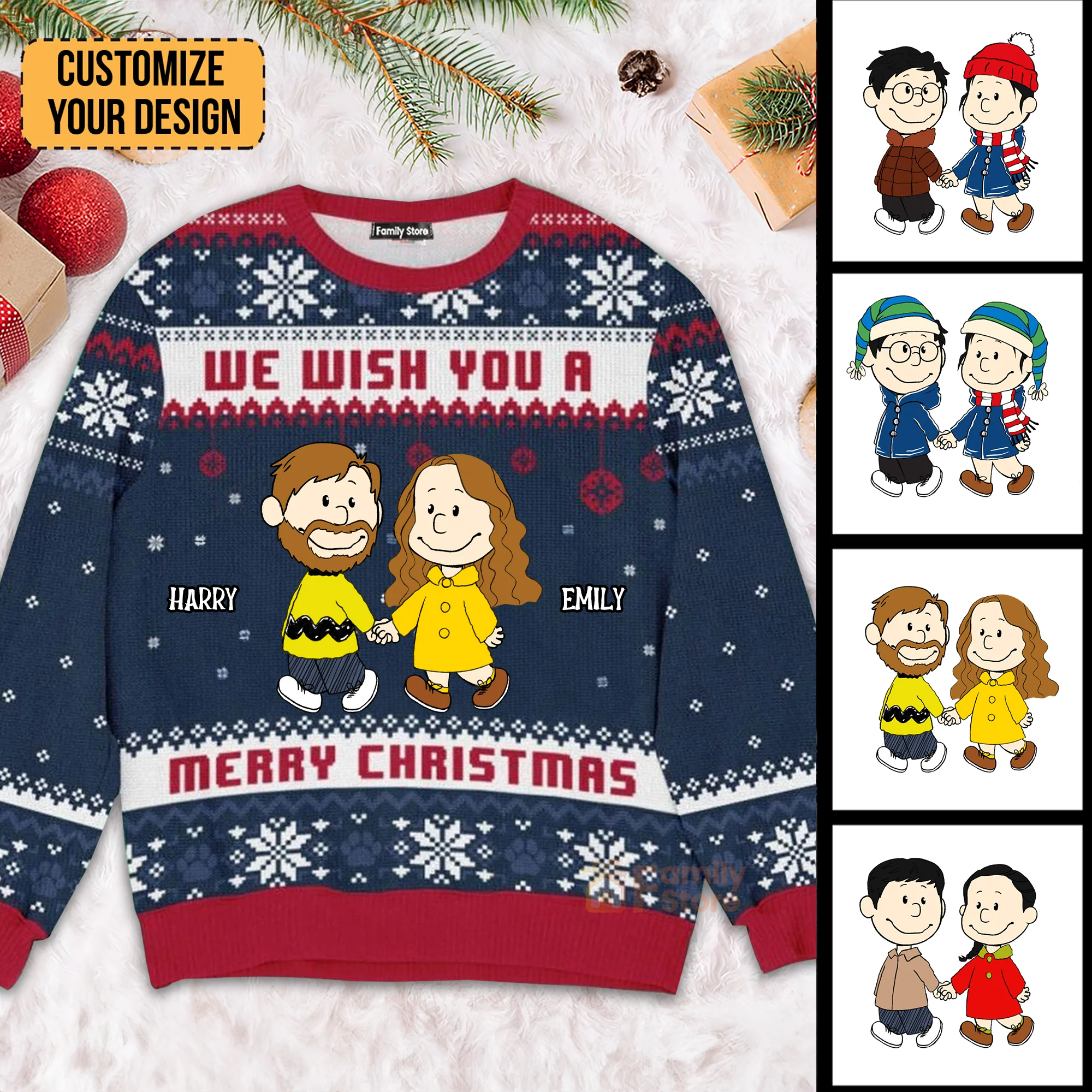 Peanut We Wish You A Merry Christmas - Personalized Ugly Sweatshirt - Gift For Couple, Husband Wife, Anniversary CL43 NH96 - Image 2
