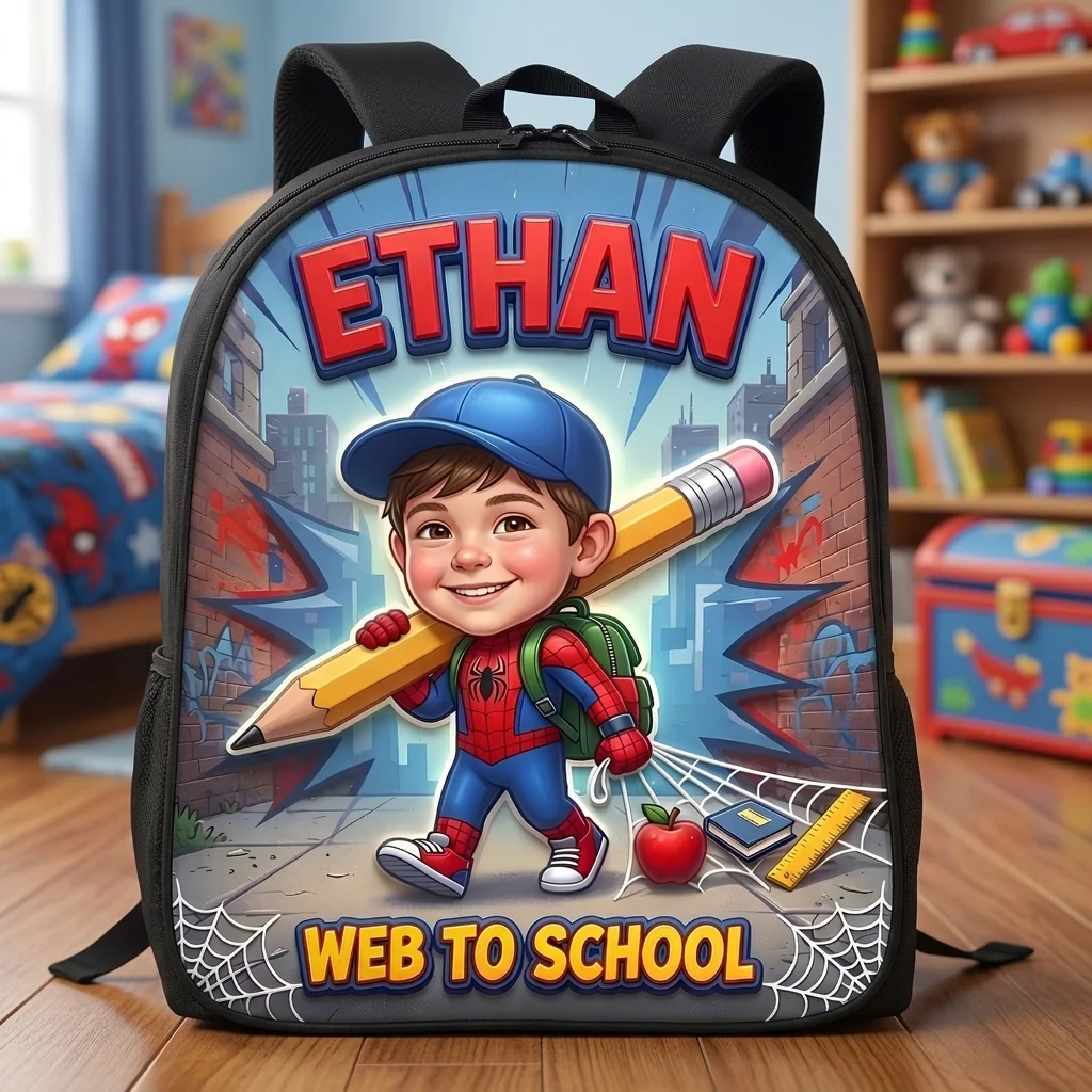 Web Hero Custom Photo Kids - Personalized Backpack, Lunch Bag, Pencil Case & Water Bottle - Back to School Gift - DeMe - Image 2
