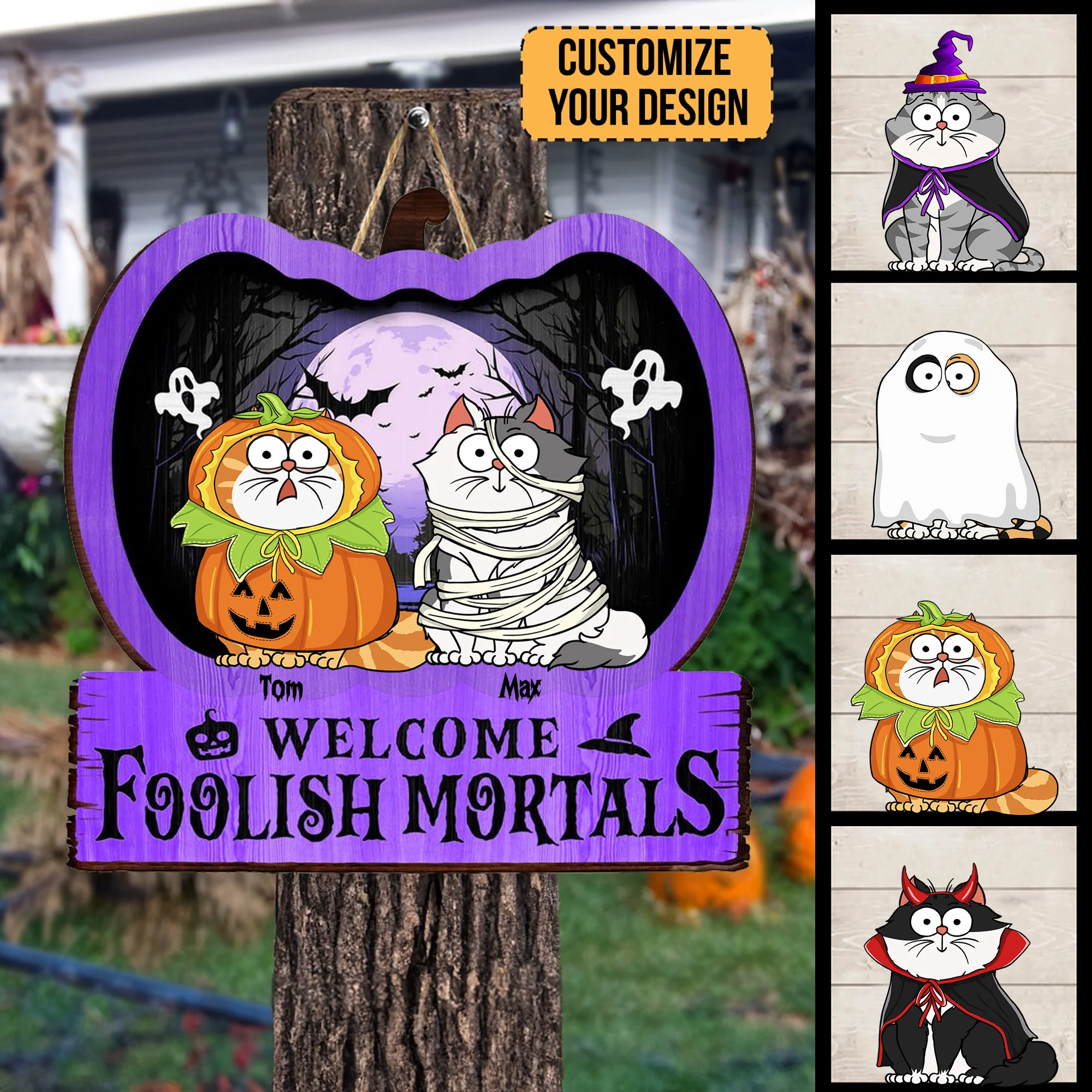 Welcome Foolish Mortals - Personalized Custom Shaped Wood Sign - CLP01 - NH96 - Image 2