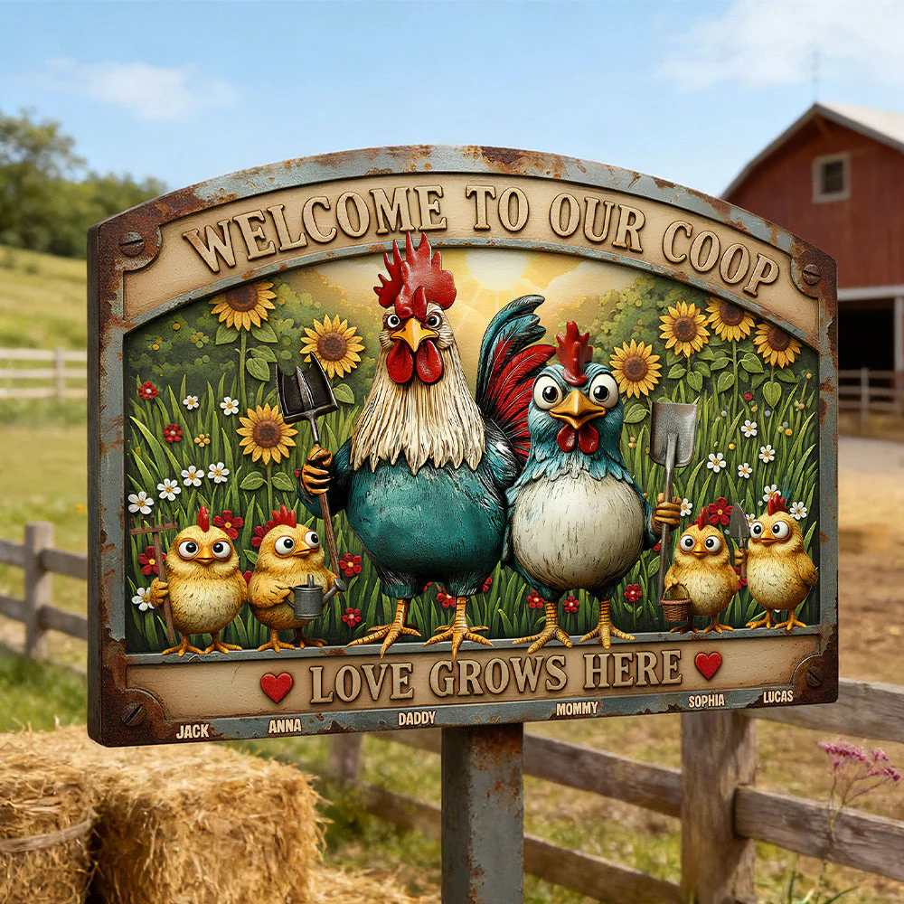 Welcome To Our Coop - Personalized Metal Stake Garden - Gift For Farmers, Family