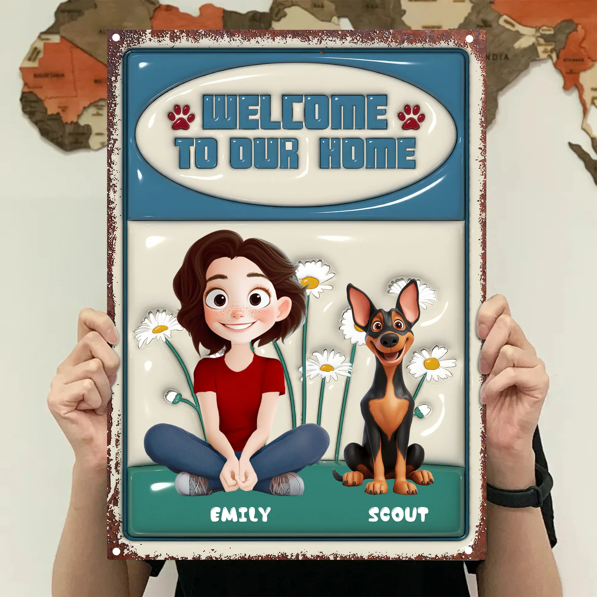 Welcome To Our Home With Me And My Cartoon Pets - Personalized 3D Inflated Effect Metal Sign - Gift For Pet Lovers | CLP15 NA94 - Image 3