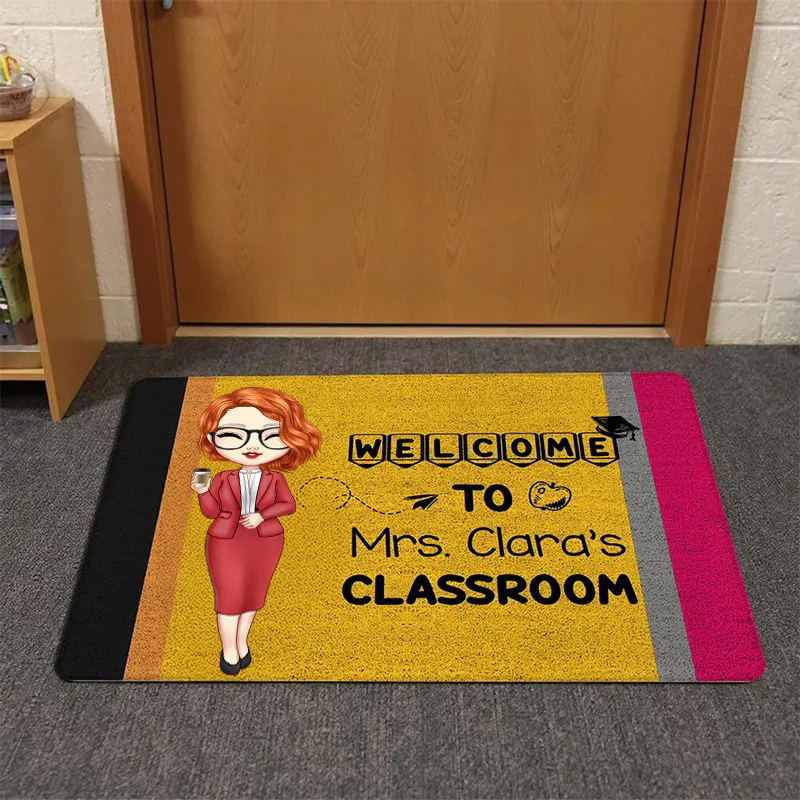 Welcome To Teacher Classroom Pencil Pattern - Personalized Doormat, Back To School Gift | CLTC01 PT - Image 2