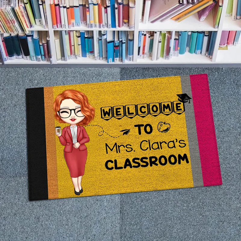 Welcome To Teacher Classroom Pencil Pattern - Personalized Doormat, Back To School Gift | CLTC01 PT - Image 3