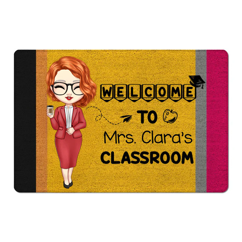 Welcome To Teacher Classroom Pencil Pattern - Personalized Doormat, Back To School Gift | CLTC01 PT - Image 4