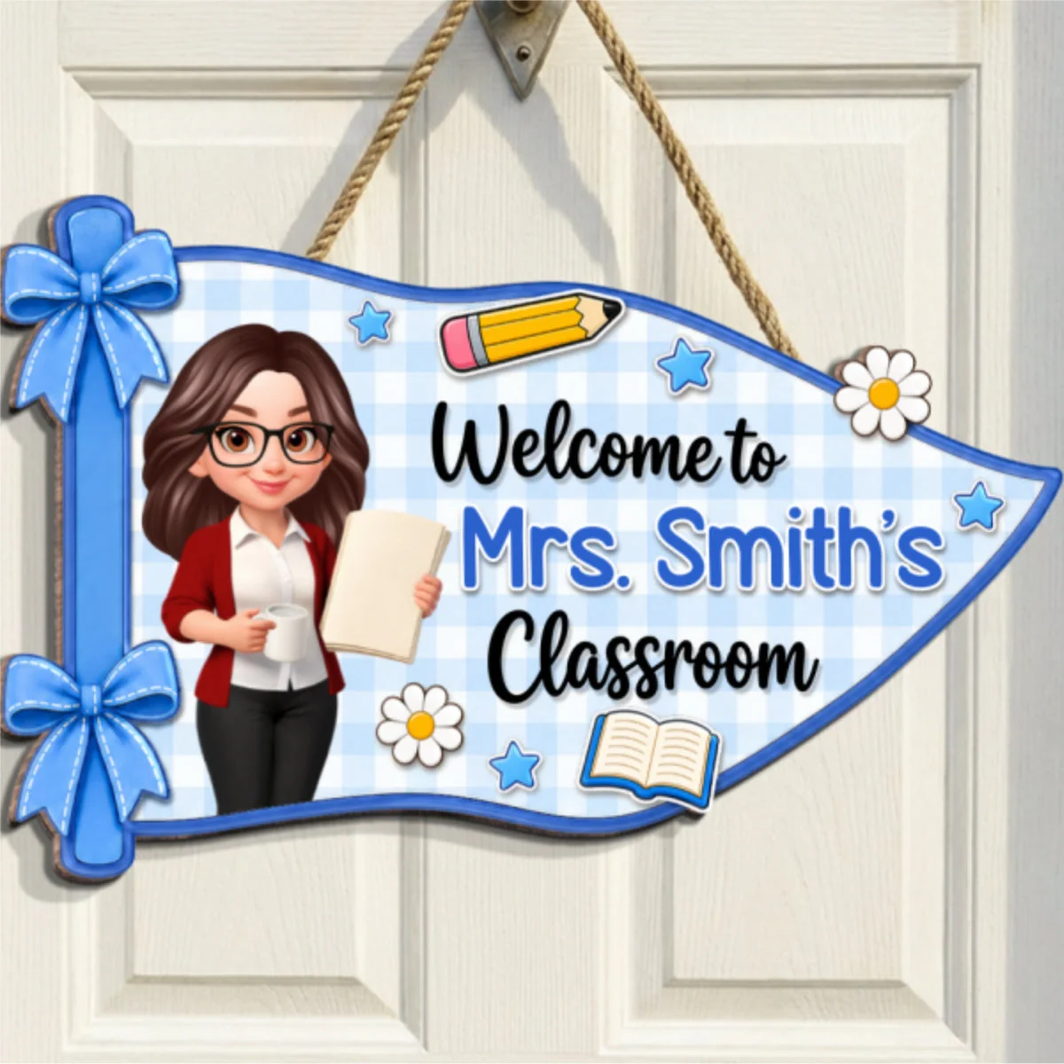 Welcome To Teacher Classroom Pennant Flag - Personalized Shaped Wood Sign - Gift For Teacher - Image 7