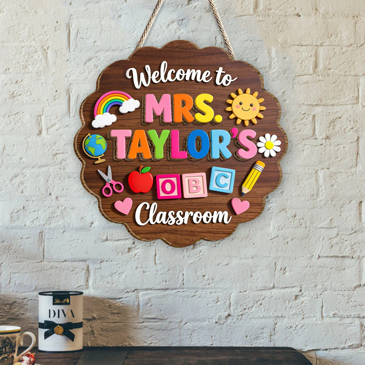 Welcome To Teacher's Classroom - Personalized Custom Shaped Wood Sign - Gift For Teachers - Image 2