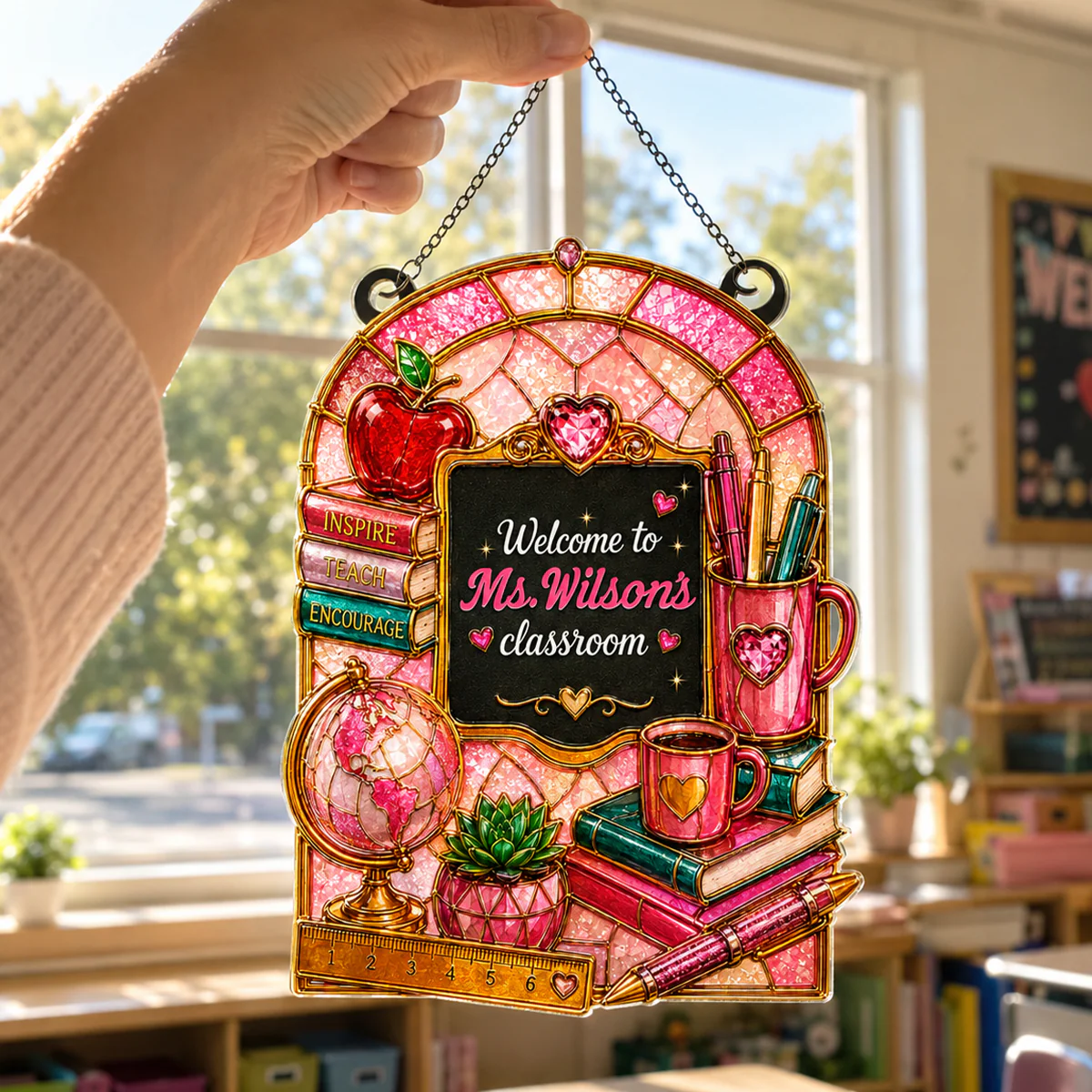 Welcome to Teacher's Classroom - Personalized Window Hanging Acrylic Suncatcher - Gift For Teacher - Image 10