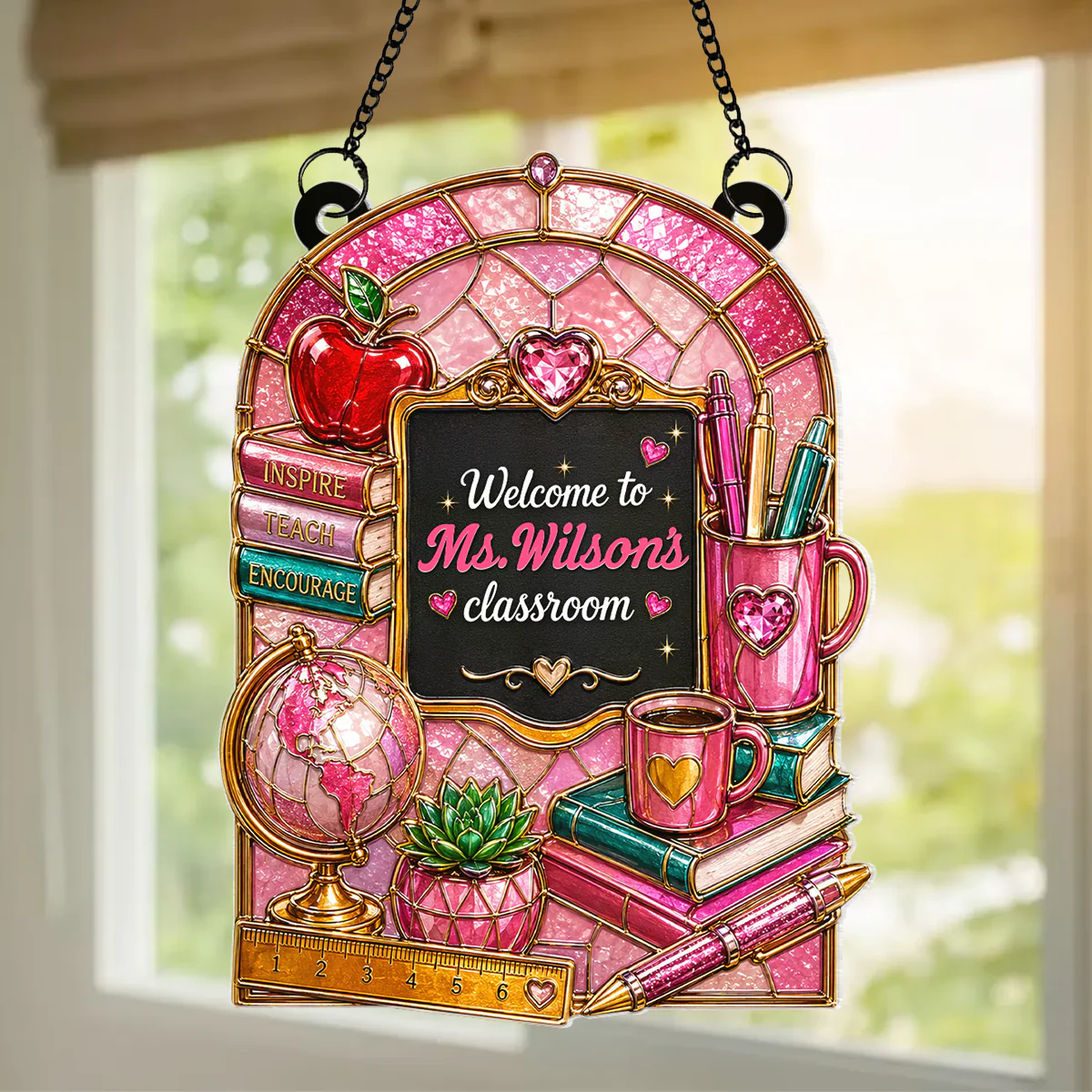 Welcome to Teacher's Classroom - Personalized Window Hanging Acrylic Suncatcher - Gift For Teacher - Image 2