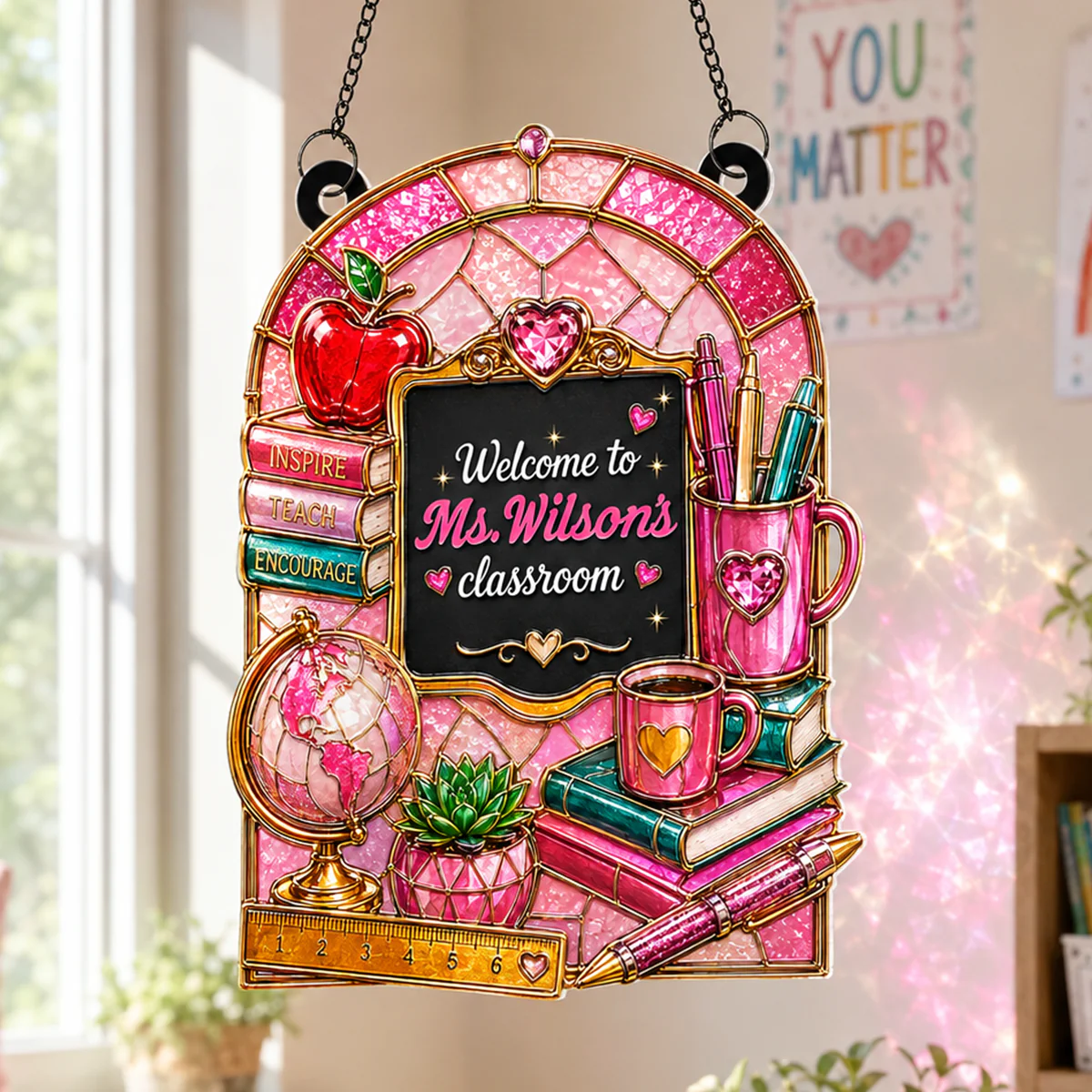 Welcome to Teacher's Classroom - Personalized Window Hanging Acrylic Suncatcher - Gift For Teacher - Image 6