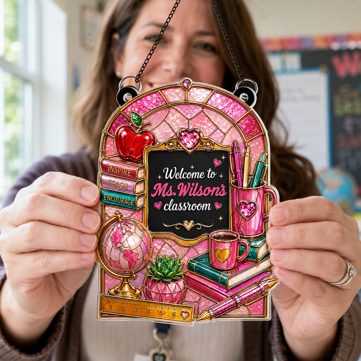 Welcome to Teacher's Classroom - Personalized Window Hanging Acrylic Suncatcher - Gift For Teacher - Image 7