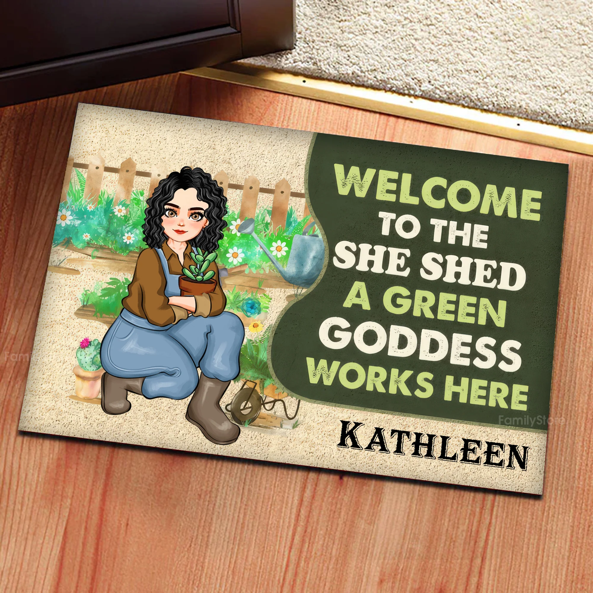 Welcome To The She Shed A Green Goddess Works Here - Personalized Doormat - Gift For Gardening Lovers, Gardeners | GR17 NH96 - Image 3
