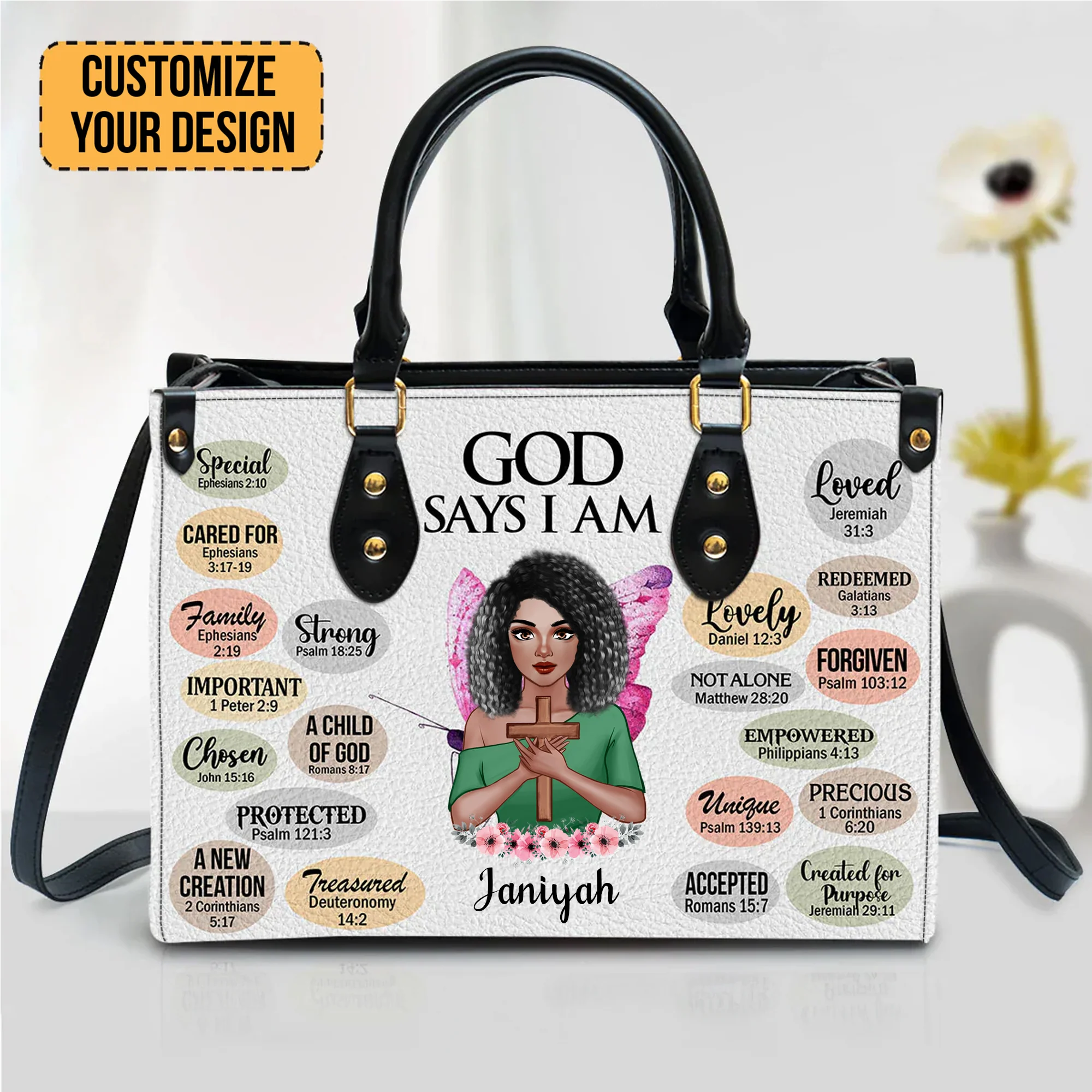 What God Says About You Christian - Gifts For Black African Women - Personalized Leather Handbag With Handle - CLGOD01 PT - Image 4