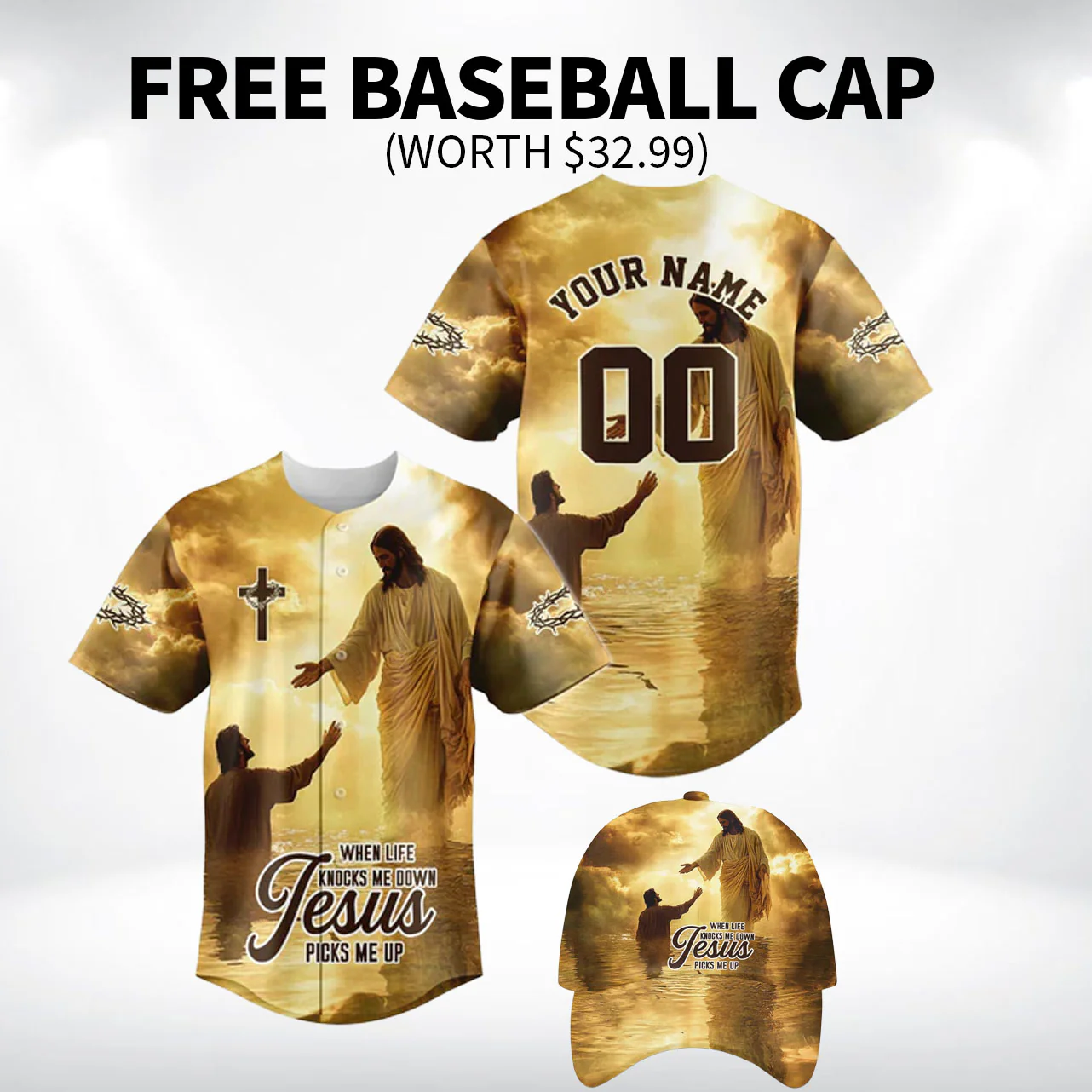When Life Knocks Me Down Jesus Picks Me Up Baseball Jersey Bundle