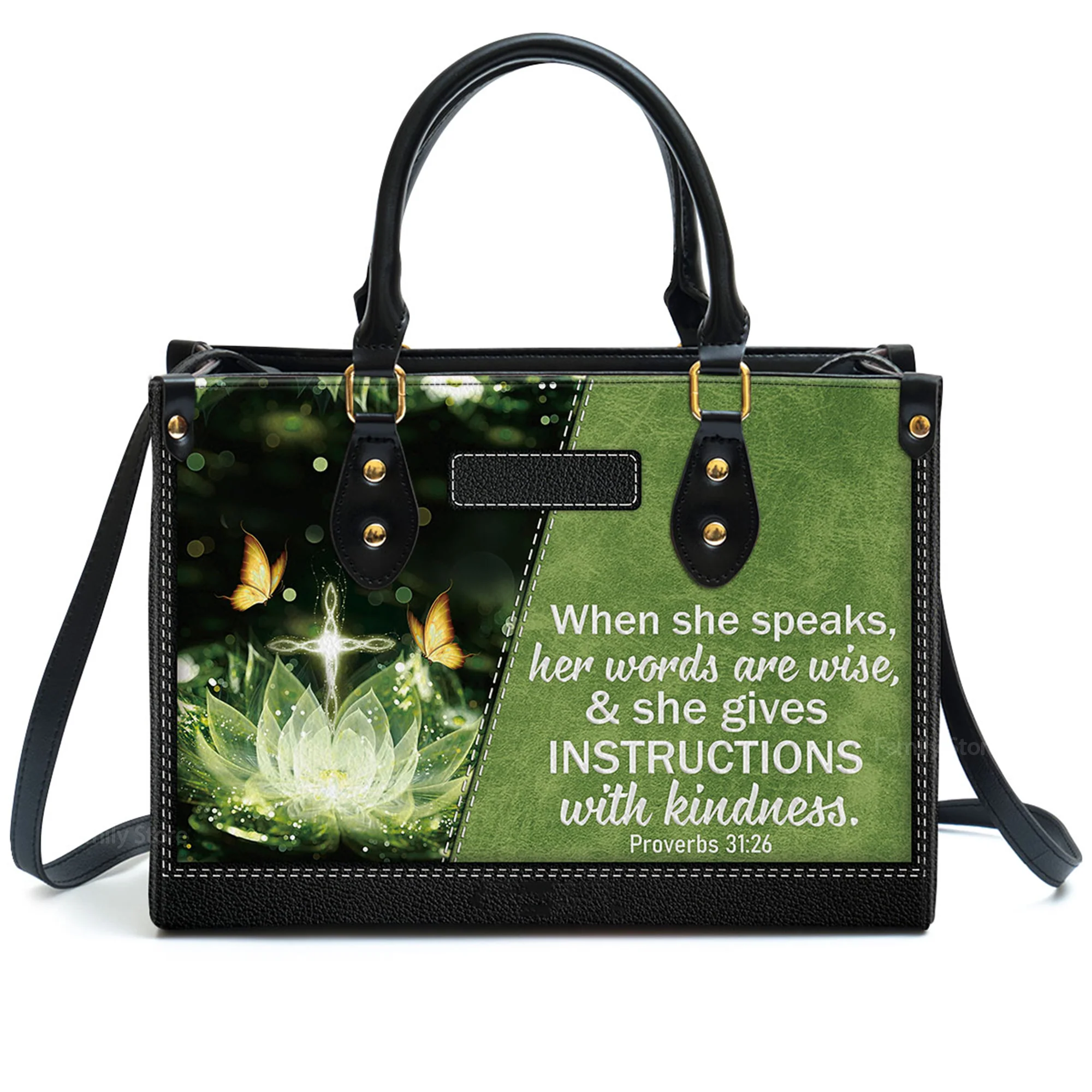 When She Speaks, Her Words Are Wise - Thoughtful Gift For Christians - Personalized Leather Handbag With Handle - AT4080807 - Image 2