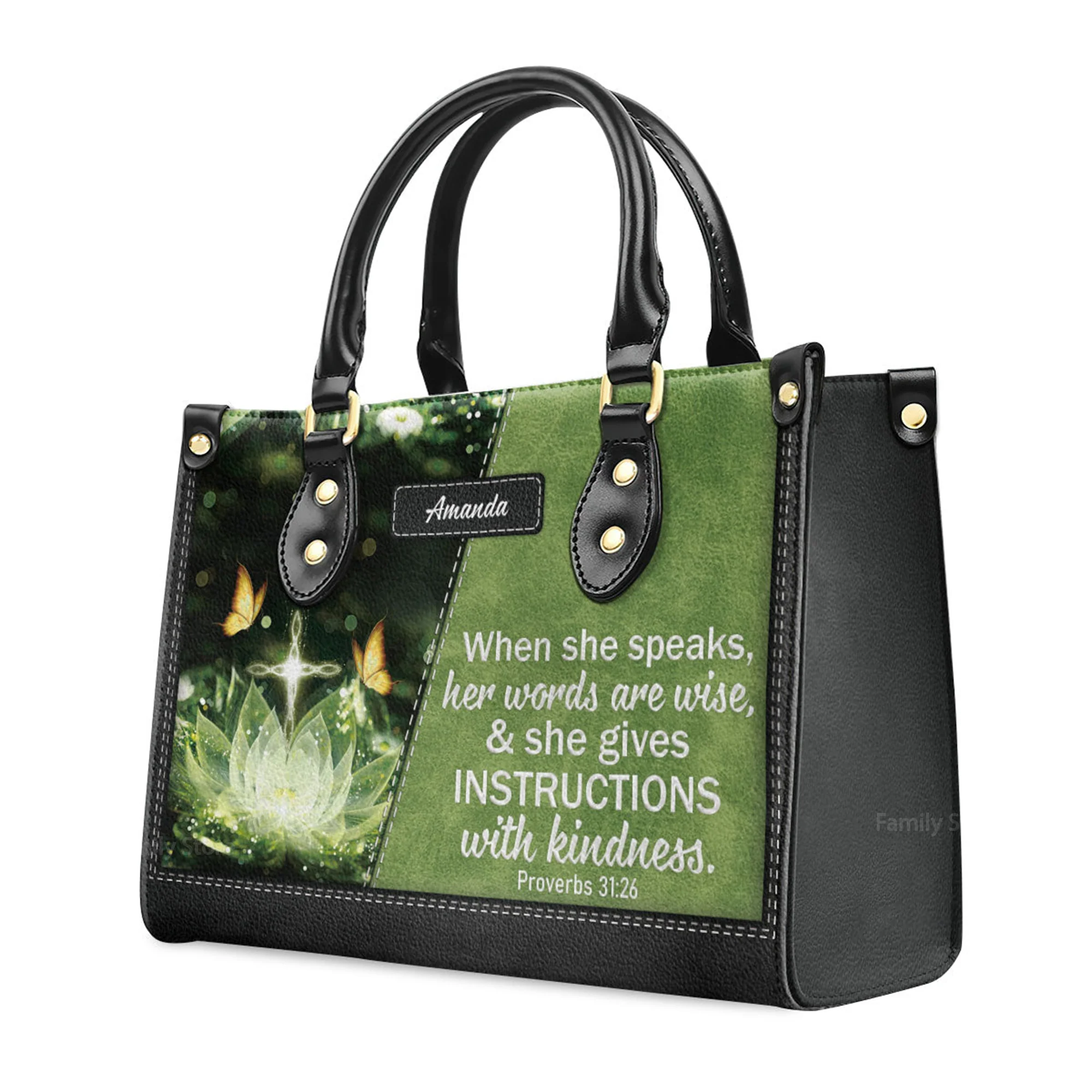 When She Speaks, Her Words Are Wise - Thoughtful Gift For Christians - Personalized Leather Handbag With Handle - AT4080807 - Image 3