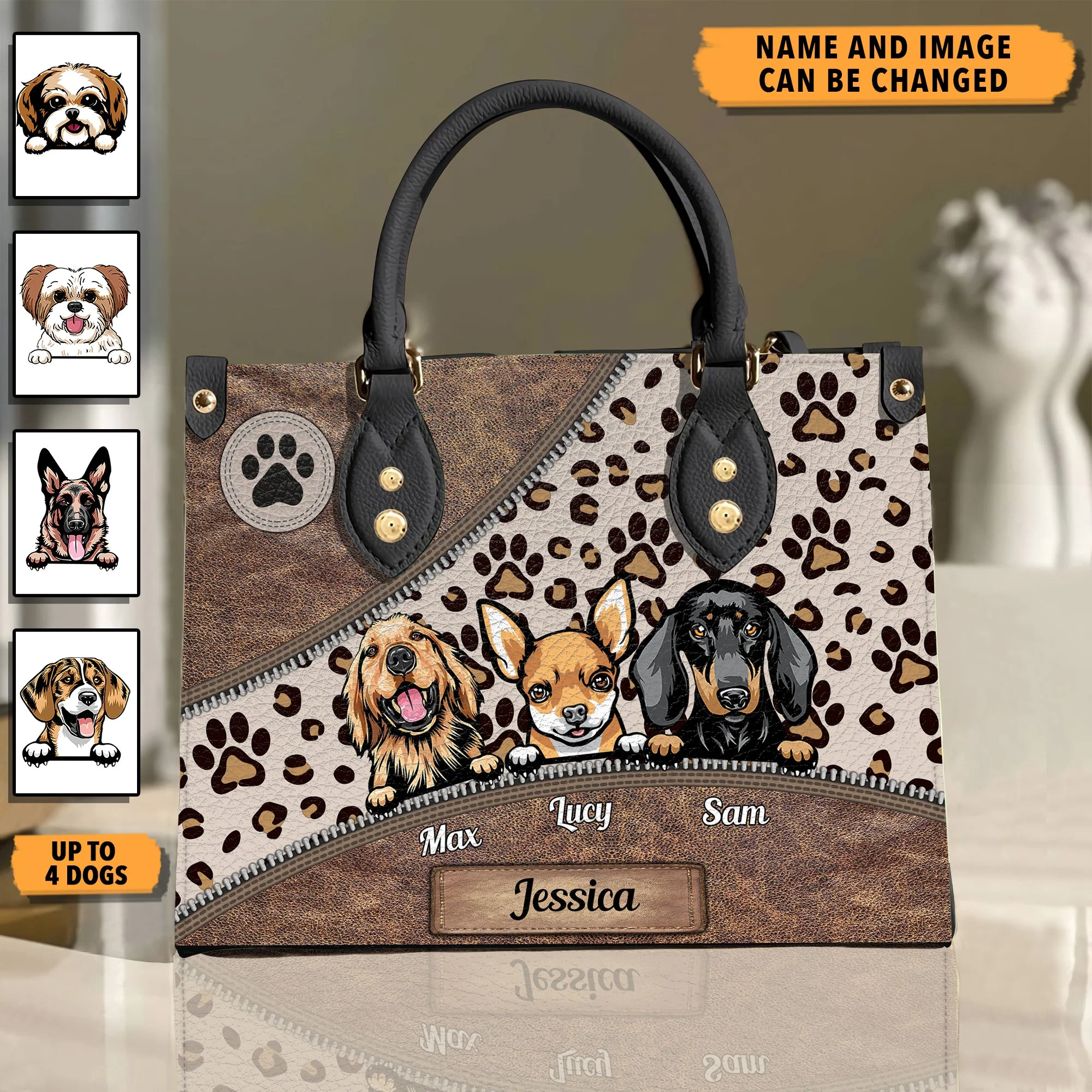 Wherever Our Fur Mom Goes Leopard Pattern - Personalized Leather Handbag - Gift for Dog Lovers, Dog Mom | CLP13 NH96 - Image 2