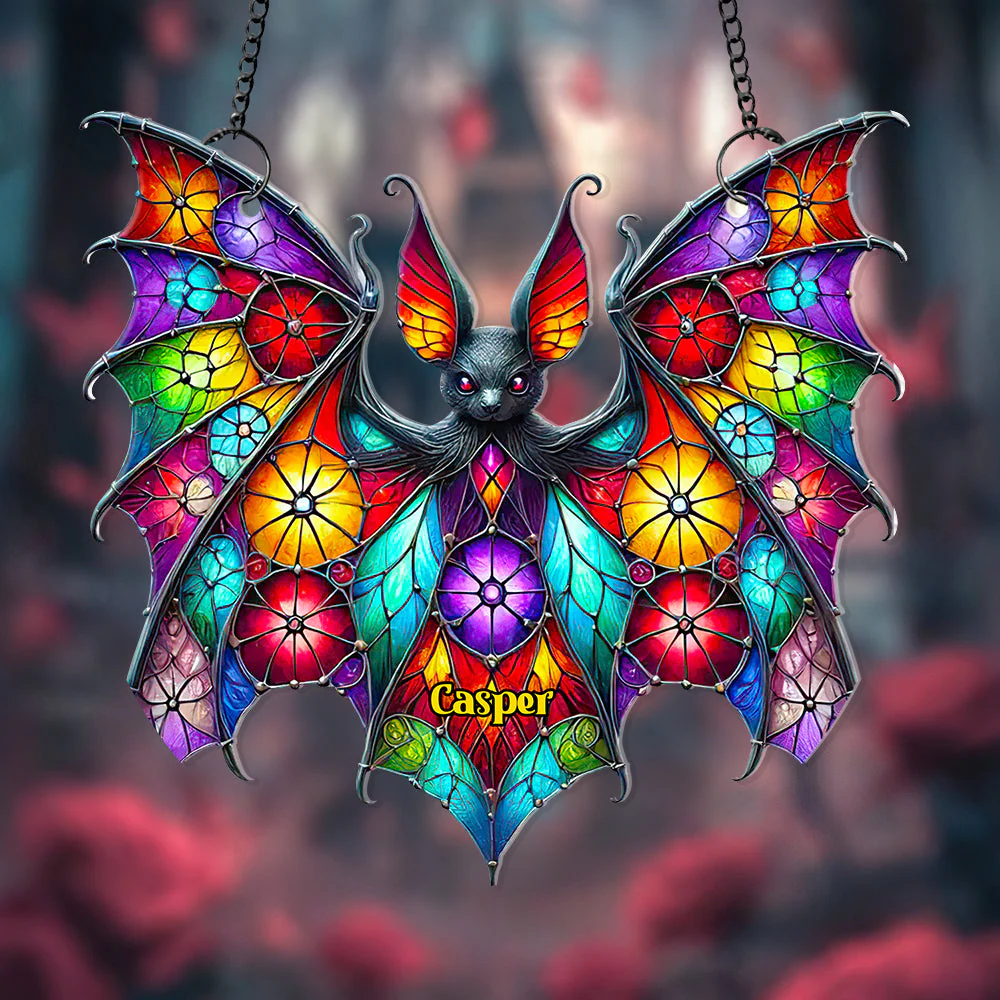 Whimsical Halloween Bat - Personalized Window Suncatcher Ornament - Gifts For Halloween HH01 - Image 2