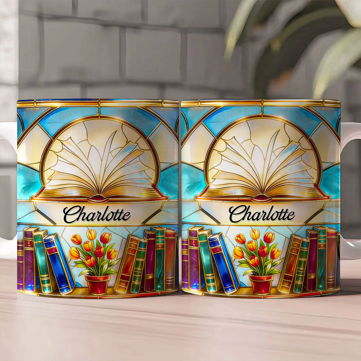 Whimsical Open Book And Tulips - Personalized Mug - Gift For Book Lovers, Readers, Women HN02 - Image 2