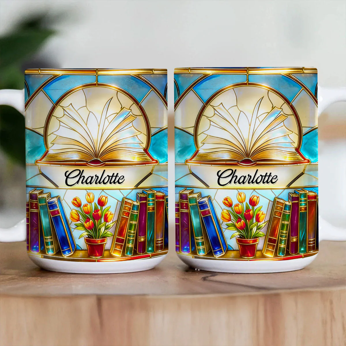 Whimsical Open Book And Tulips - Personalized Mug - Gift For Book Lovers, Readers, Women HN02 - Image 3